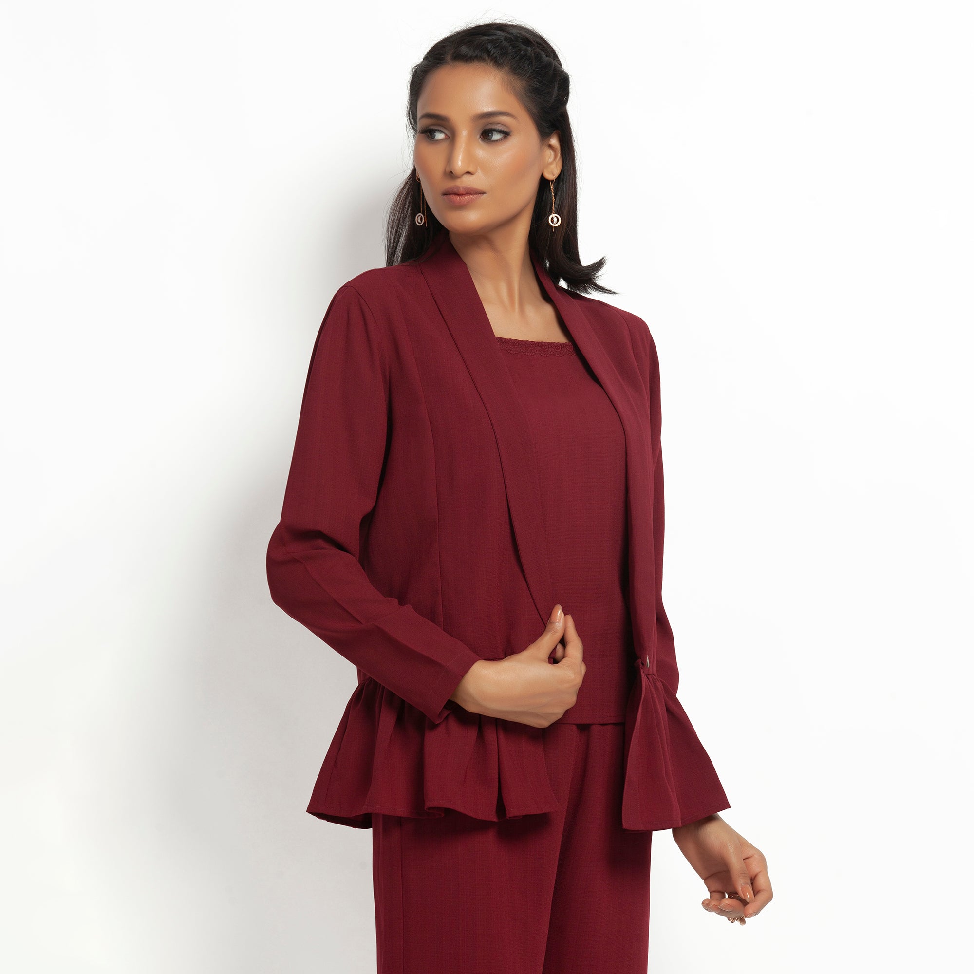 Maroon Jacket with Gathers for Women-1