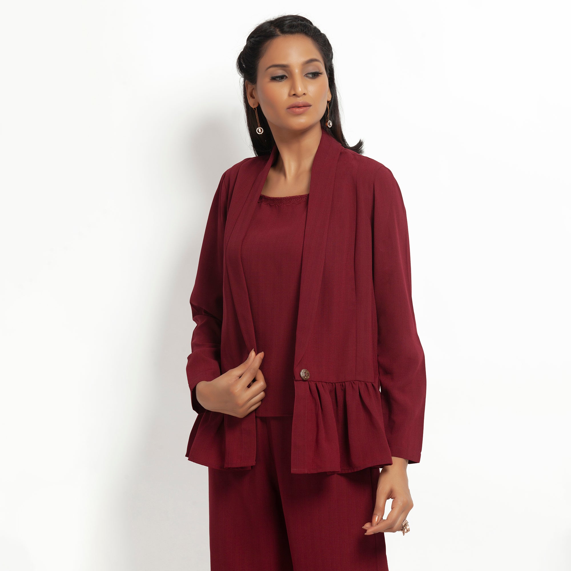 Maroon Jacket with Gathers for Women-2