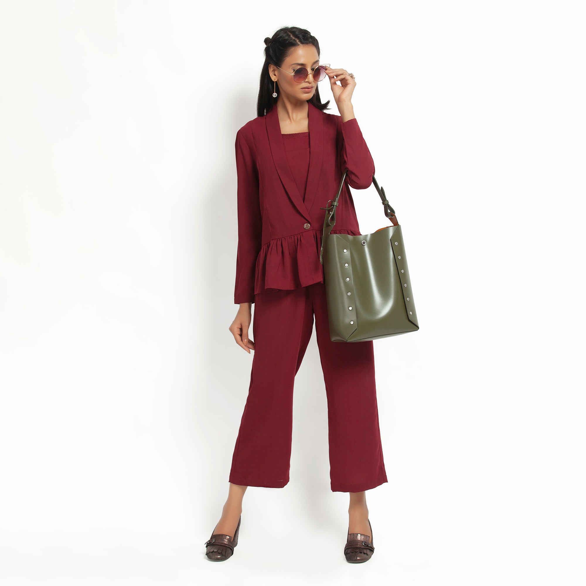 Maroon Jacket with Gathers for Women-4