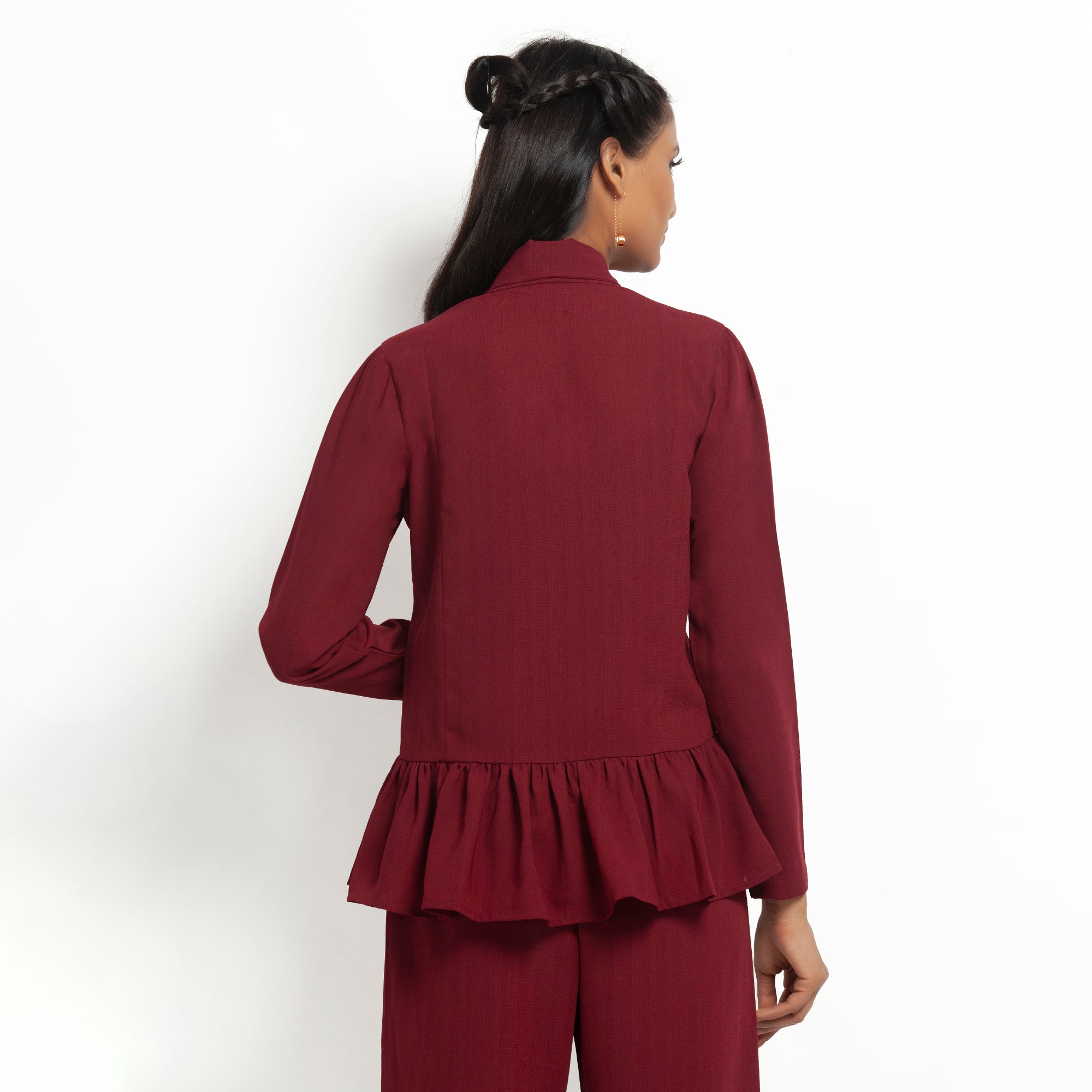 Maroon Jacket with Gathers for Women-5