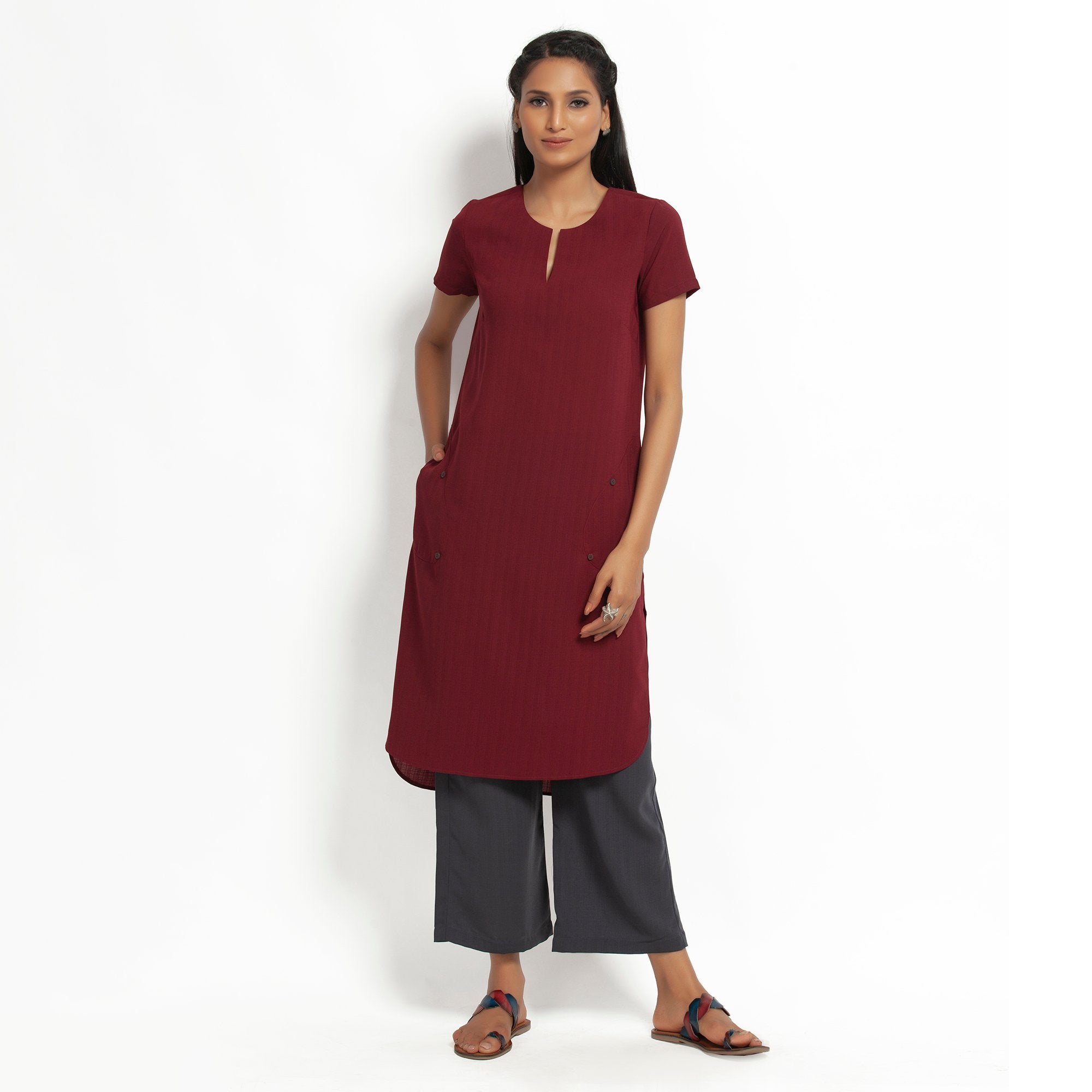 Maroon Kurta With Pocket