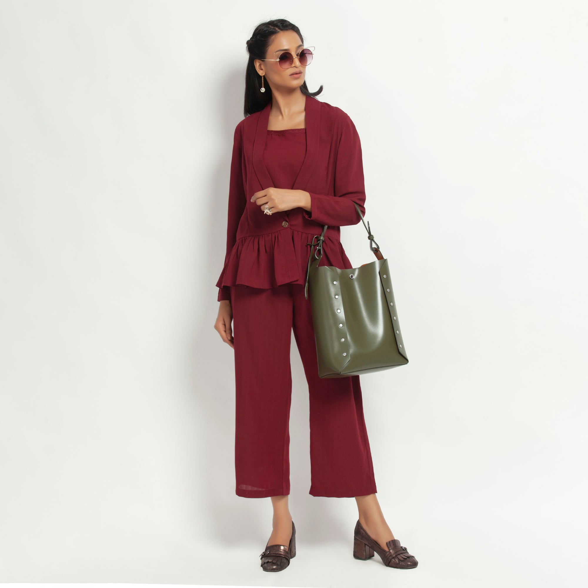 Maroon Straight Plazzo for Women-3