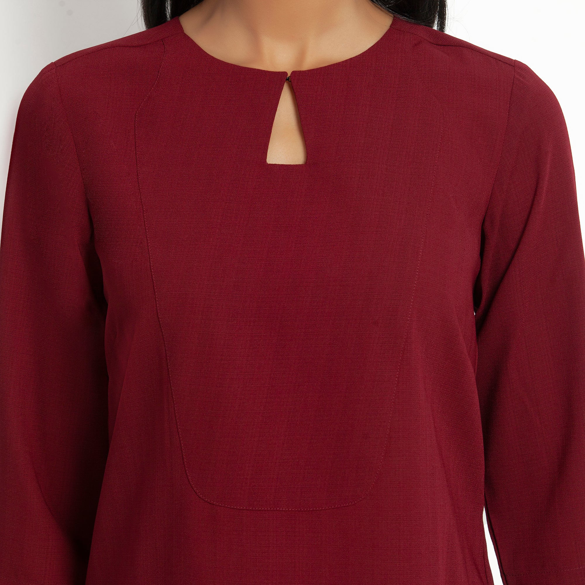 Maroon Tunic With yoke, Chic Tunics for Office Wear - Modern Elegance Redefined