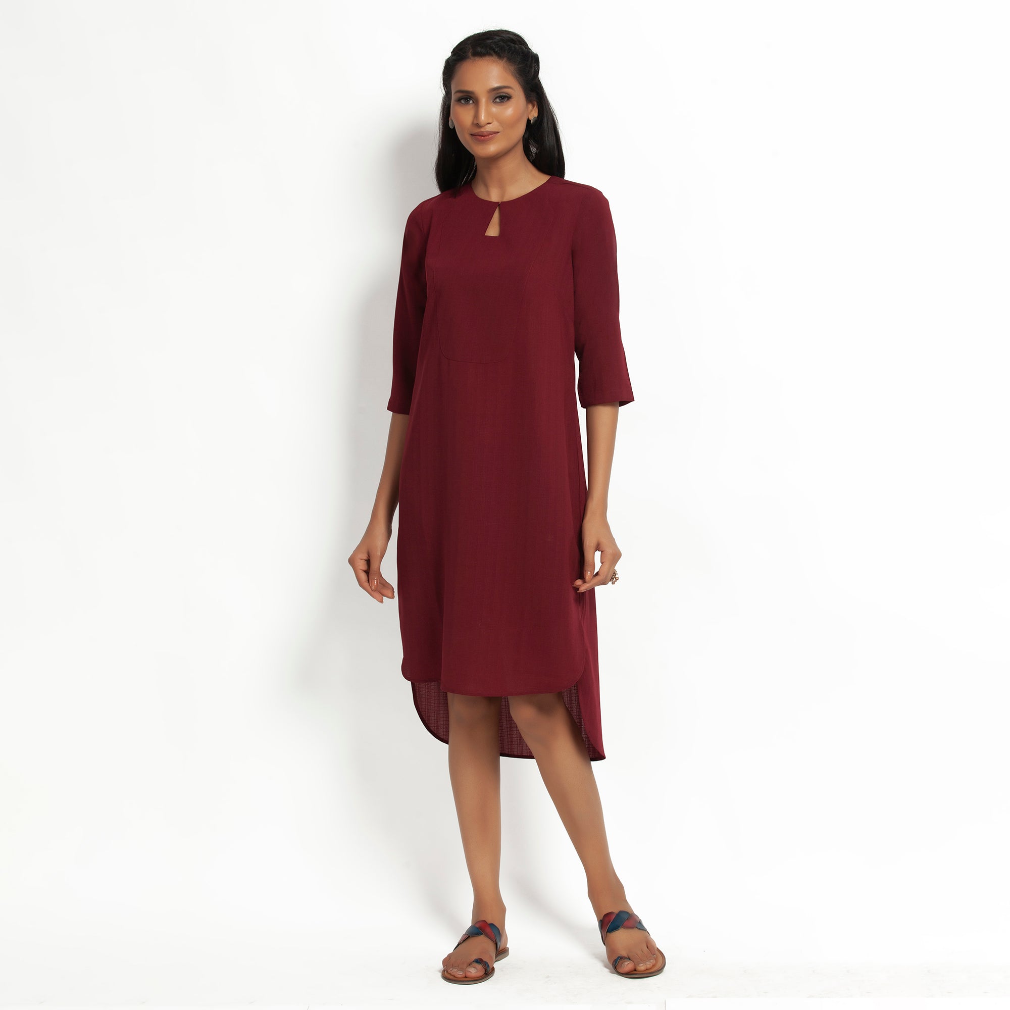 Maroon Tunic With yoke, Chic Tunics for Office Wear - Modern Elegance Redefined