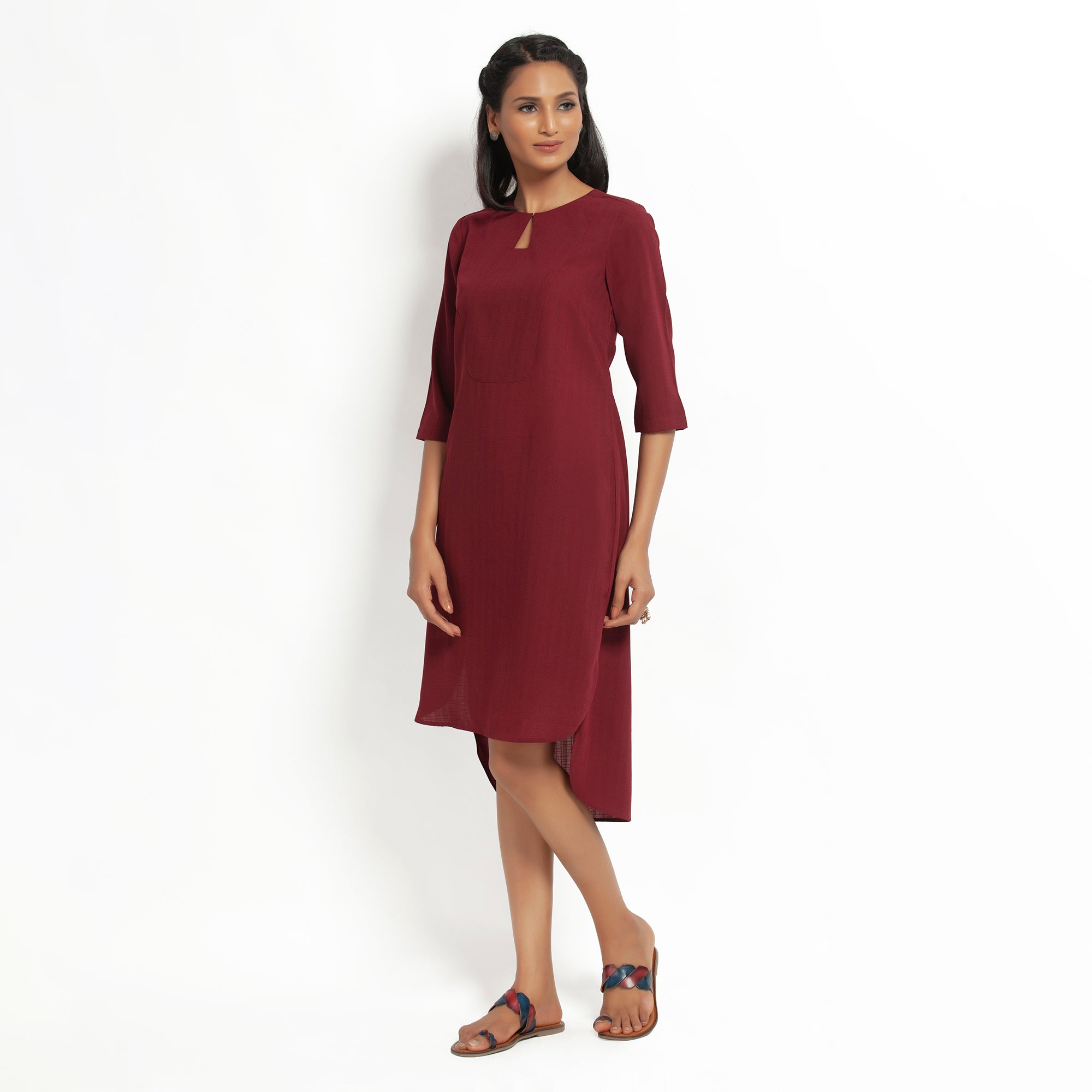 Maroon Tunic With yoke, Chic Tunics for Office Wear - Modern Elegance Redefined
