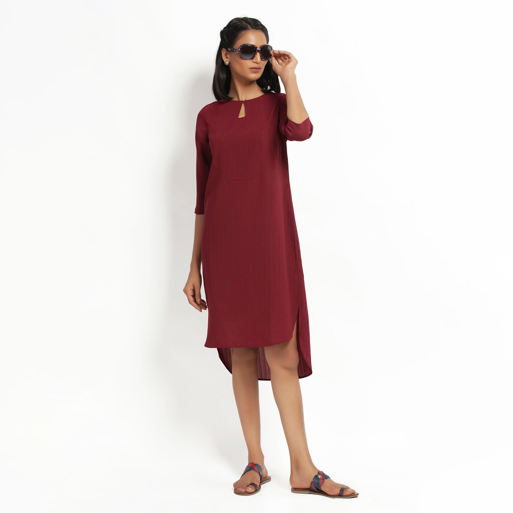 Maroon Tunic With yoke, Chic Tunics for Office Wear - Modern Elegance Redefined