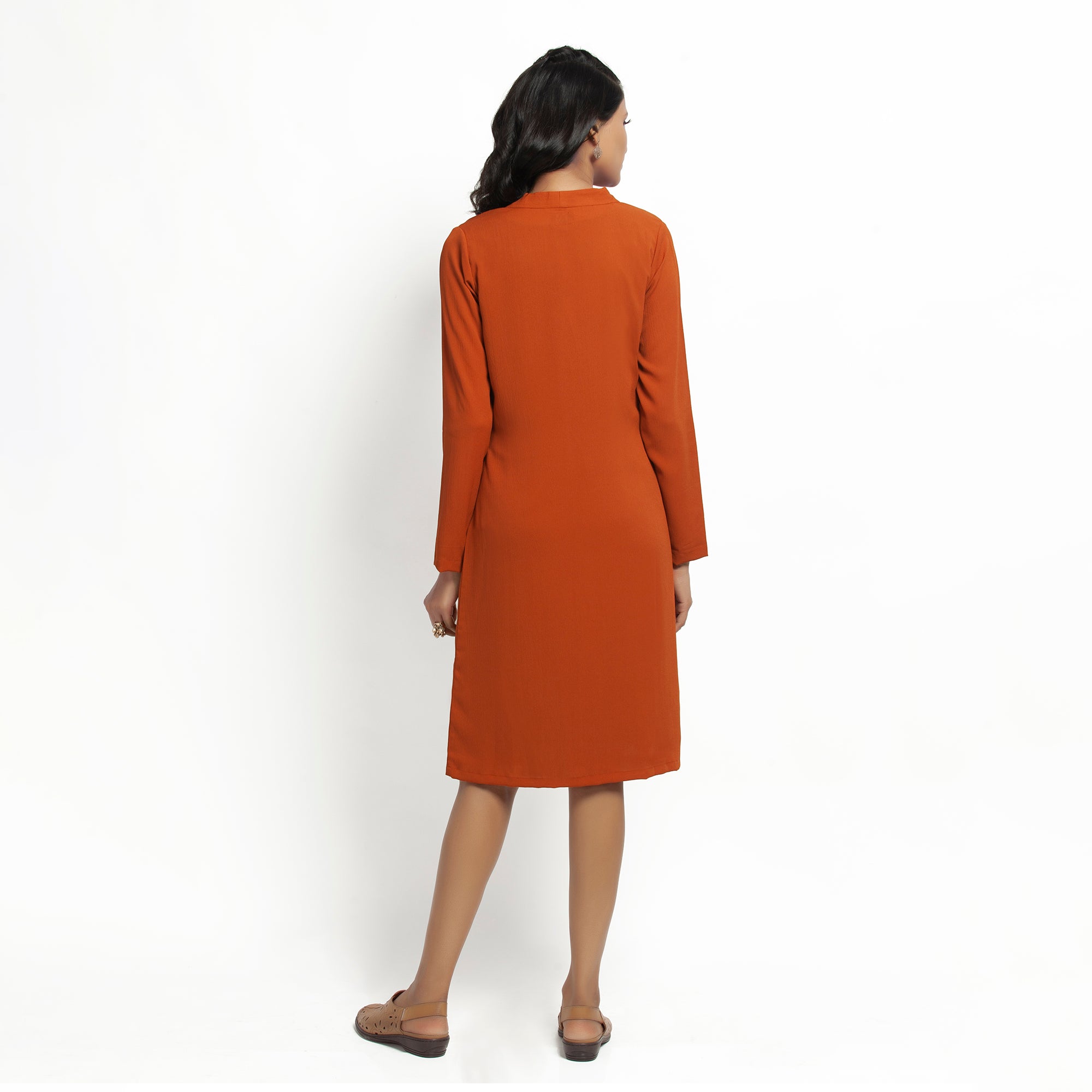 Orange Crepe Jacket with Tie Knot for Women-4