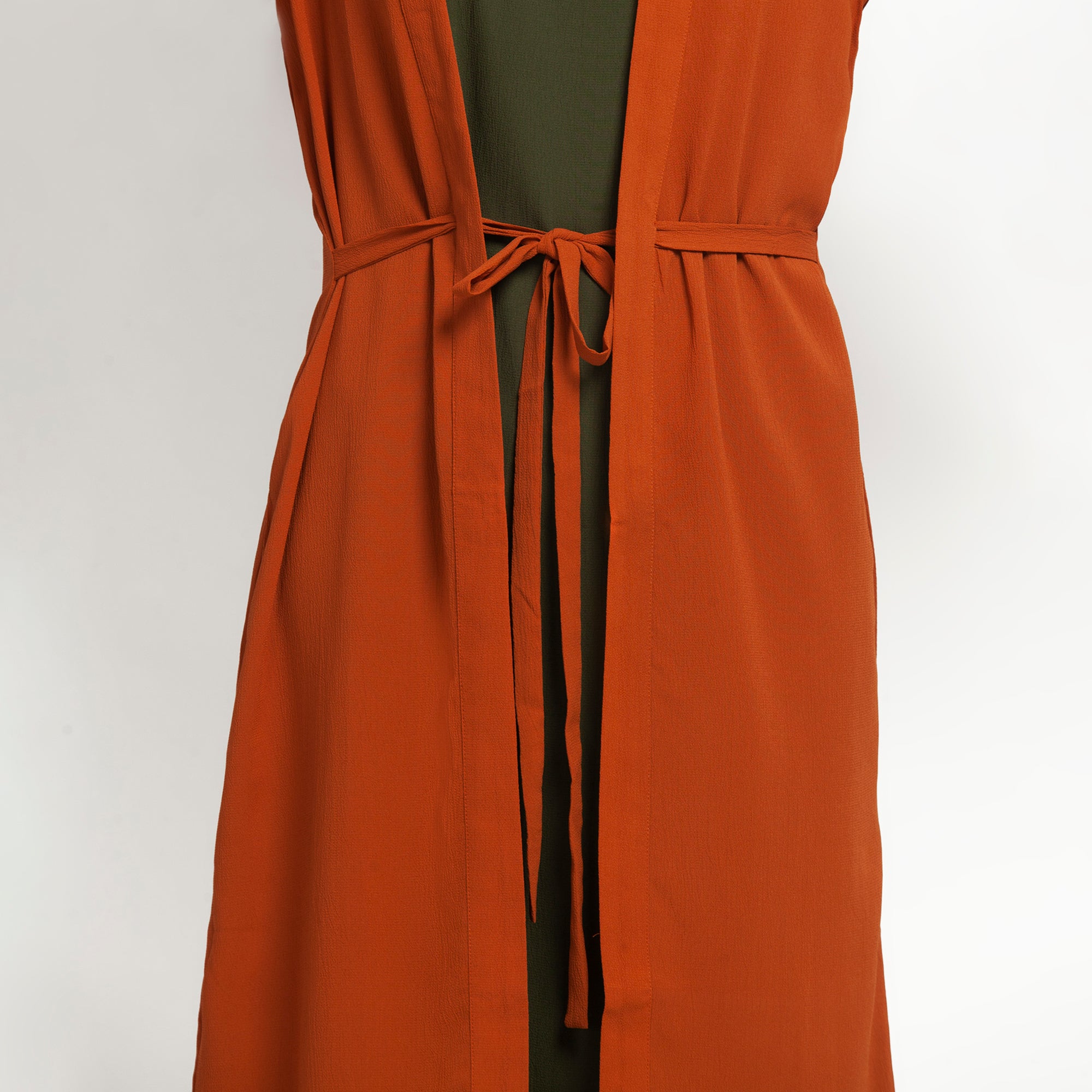 Orange Crepe Jacket with Tie Knot for Women-3