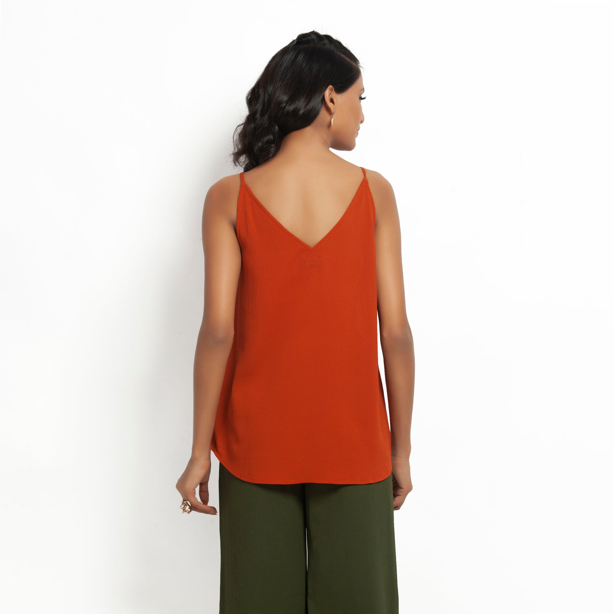 Buy Orange Crepe Spaghetti Top for Ladies-2