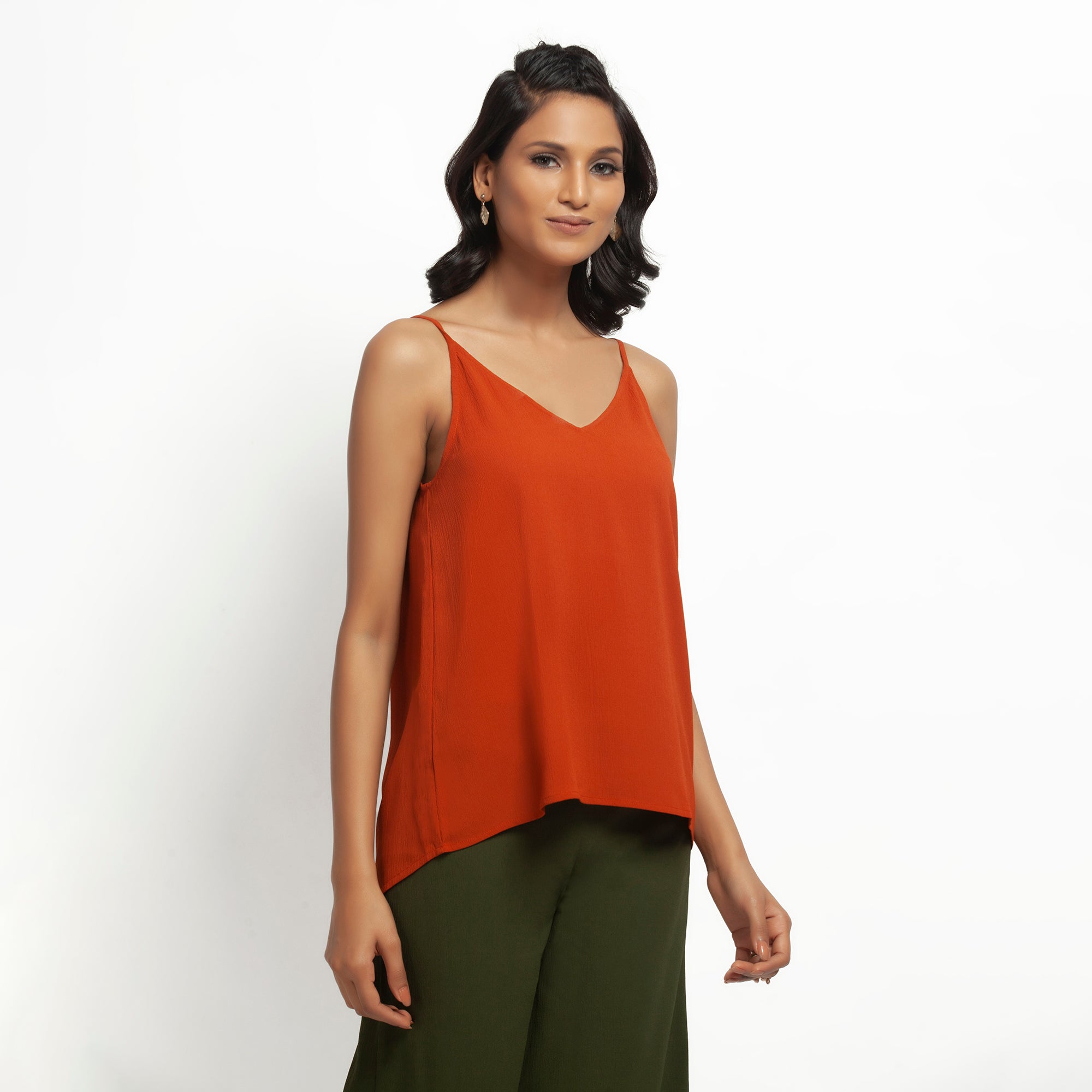 Buy Orange Crepe Spaghetti Top for Ladies-3