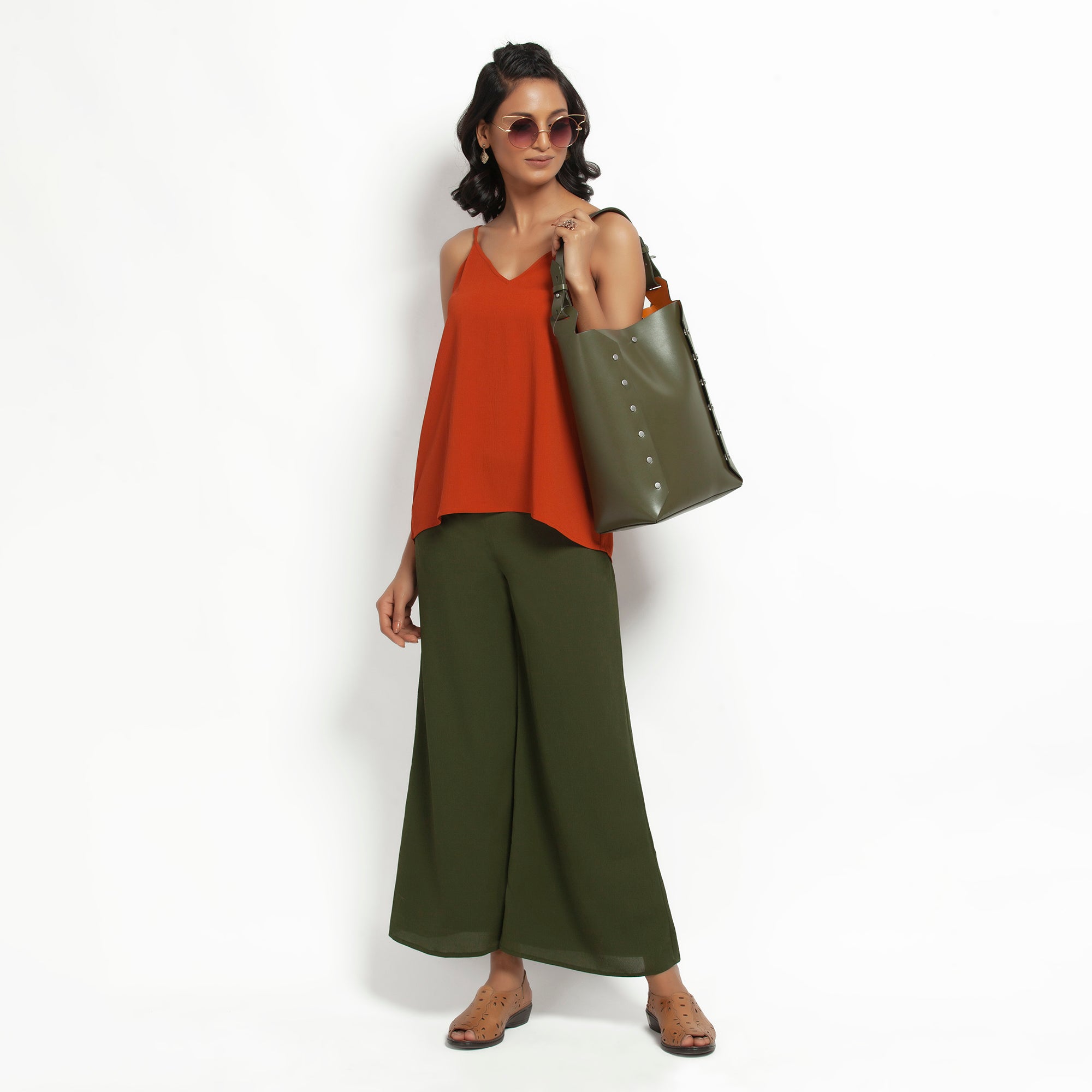 Buy Orange Crepe Spaghetti Top for Ladies-1