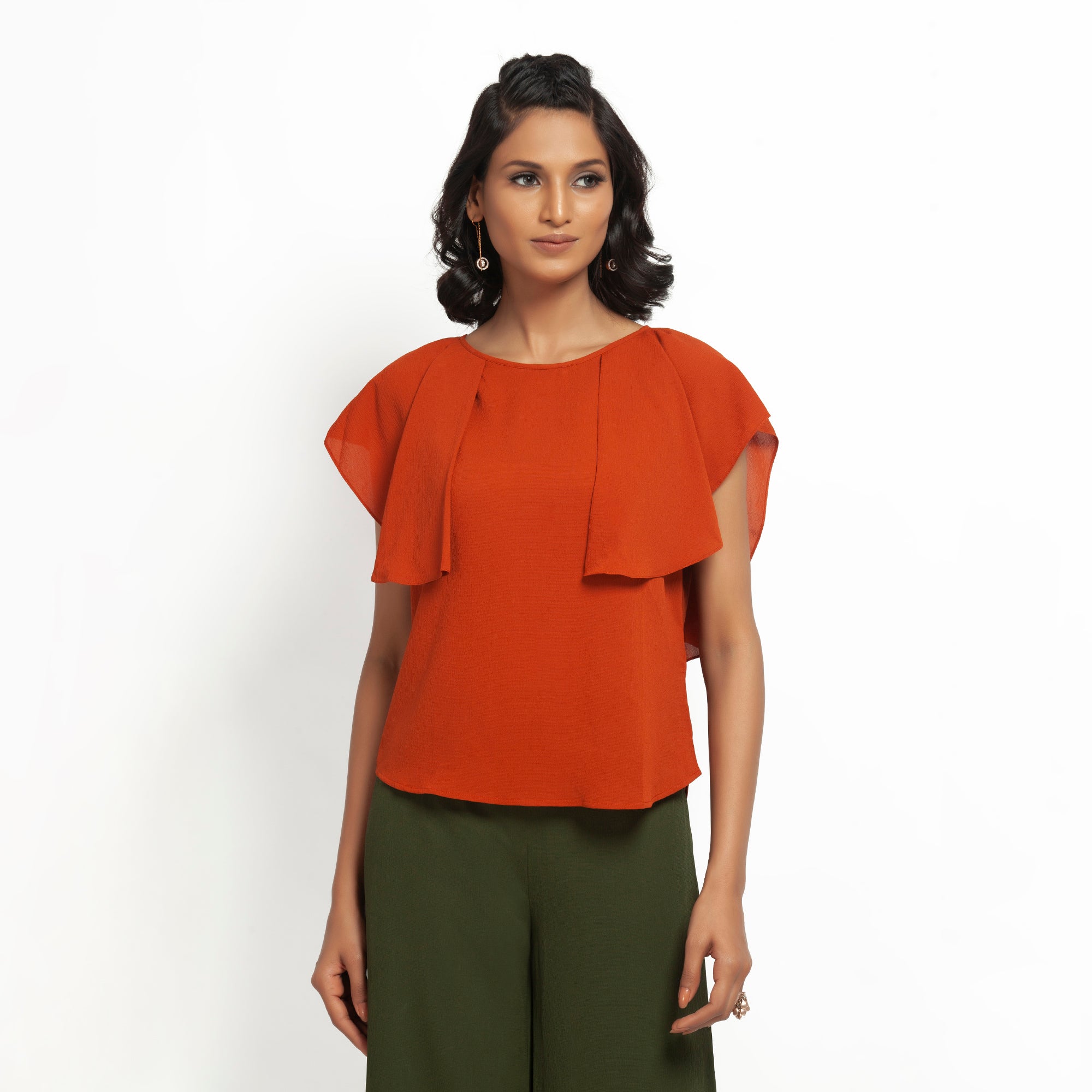 Orange Crepe Women Top for Office Wear