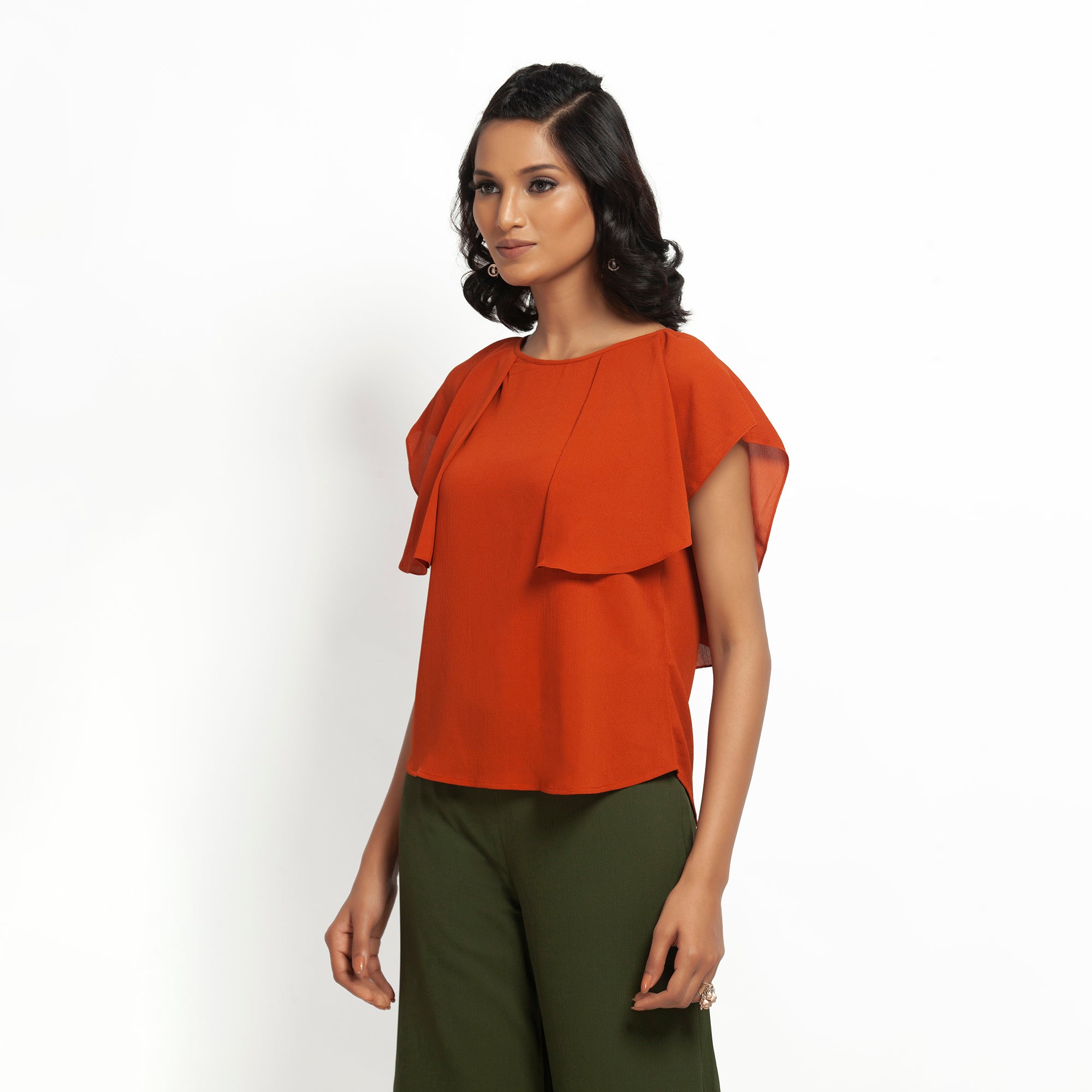 Orange Crepe Women Top for Office Wear-2