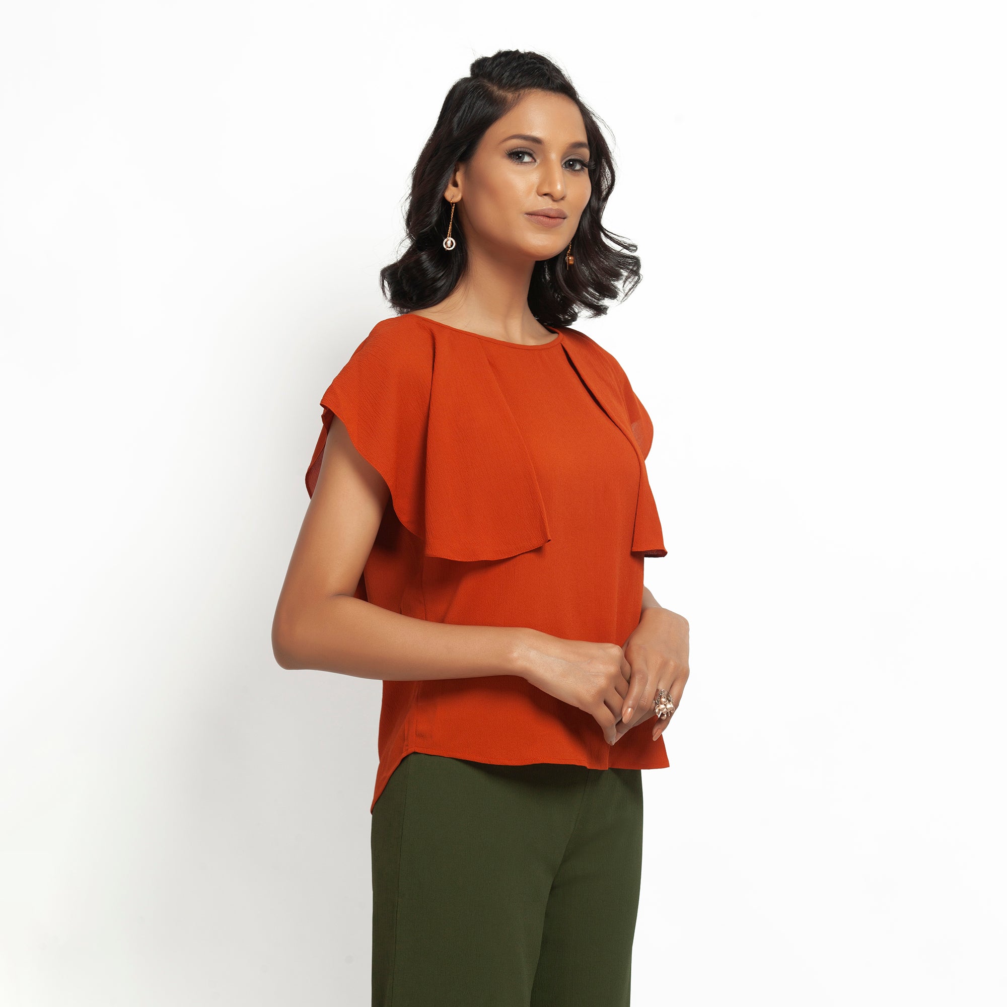 Orange Crepe Women Top for Office Wear-4
