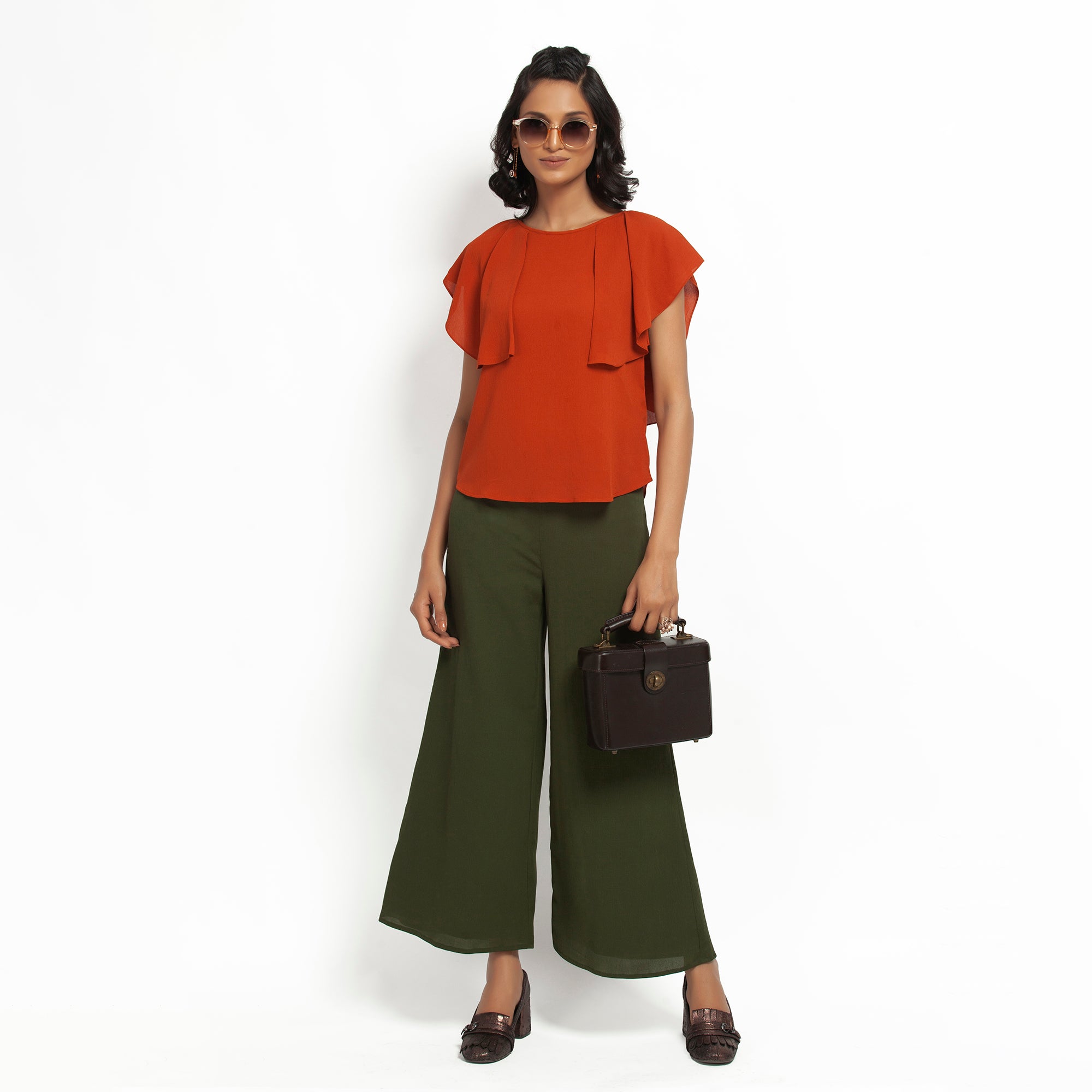 Orange Crepe Women Top for Office Wear-1