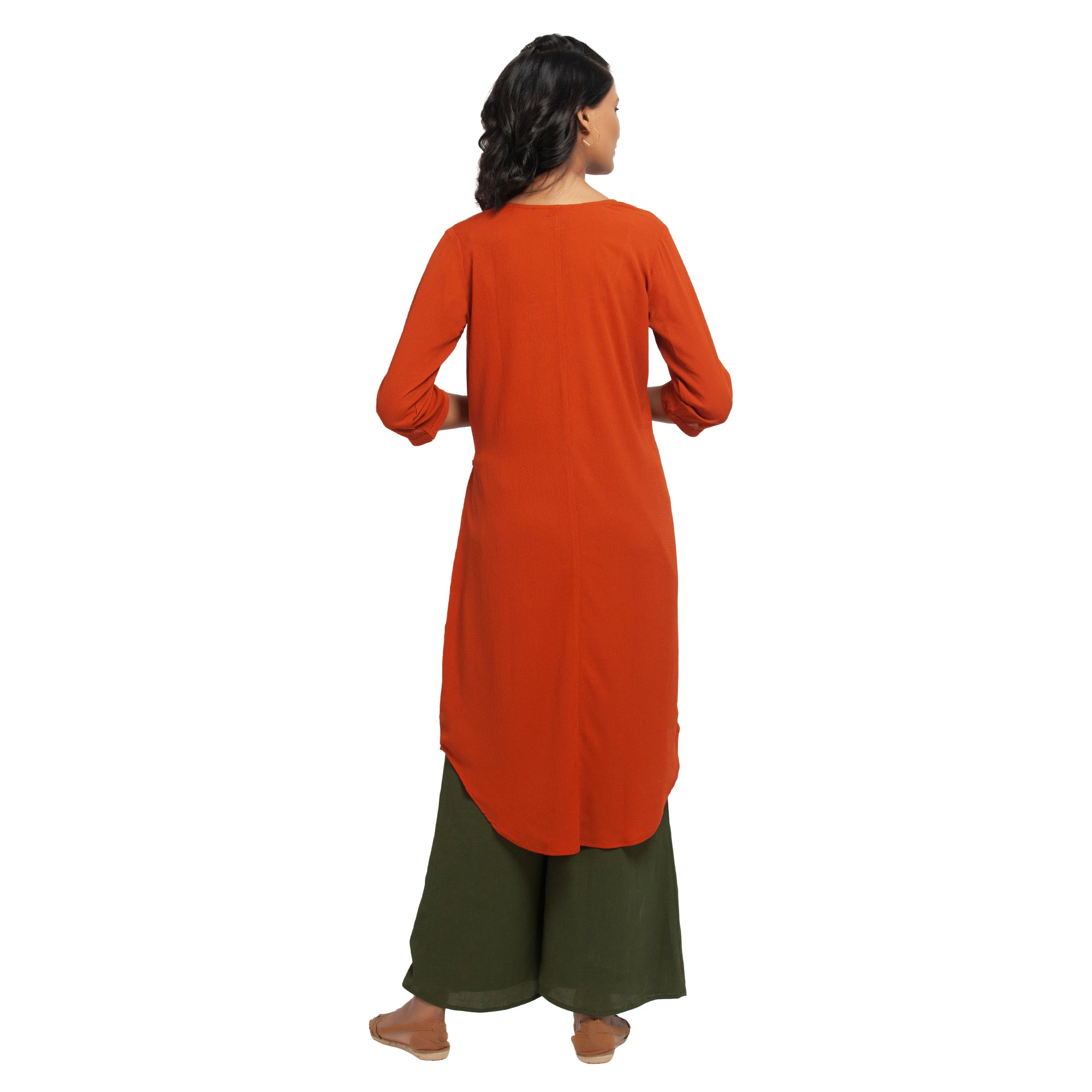 Orange Crepe Tunic for Women's Office Wear-4