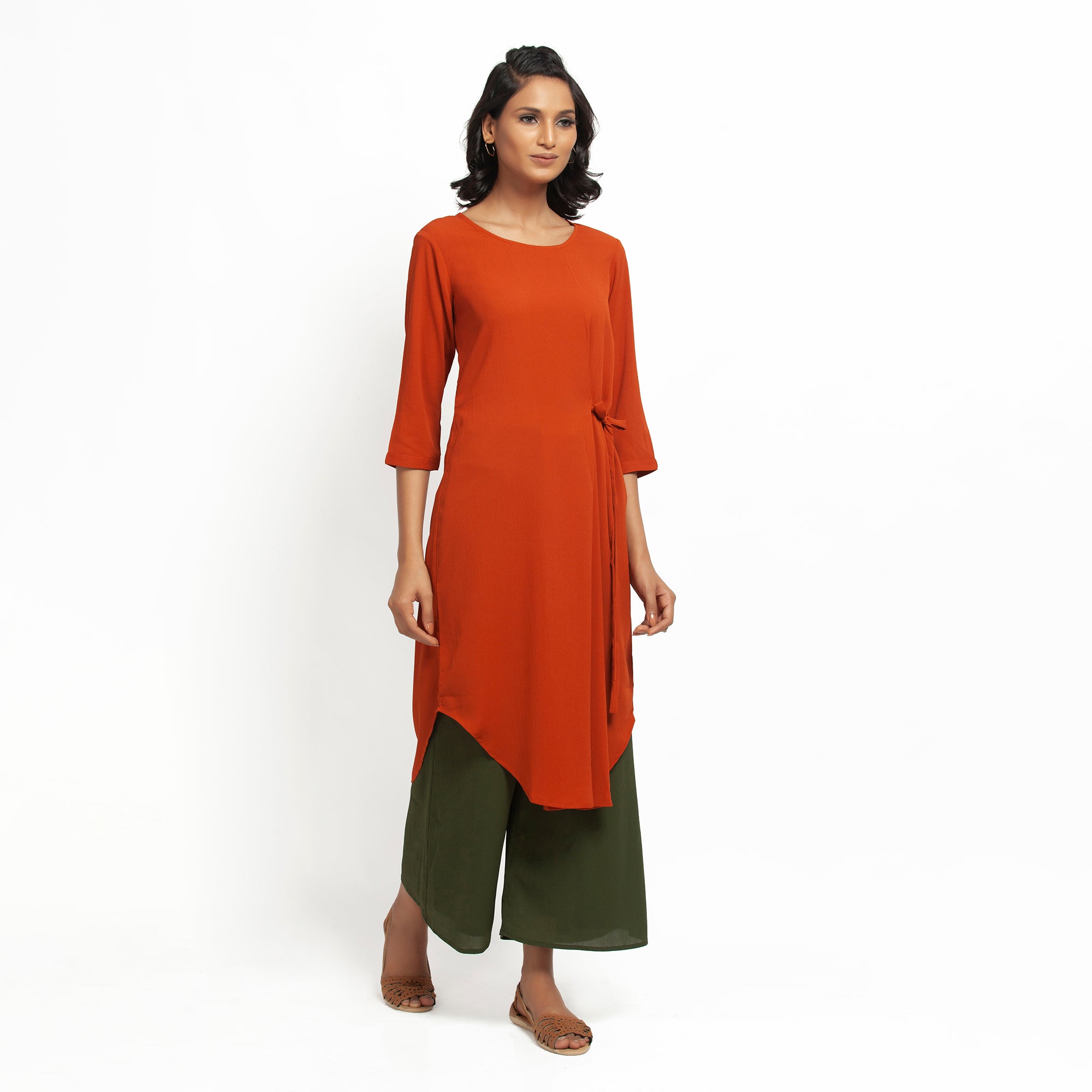 Orange Crepe Tunic for Women's Office Wear-2