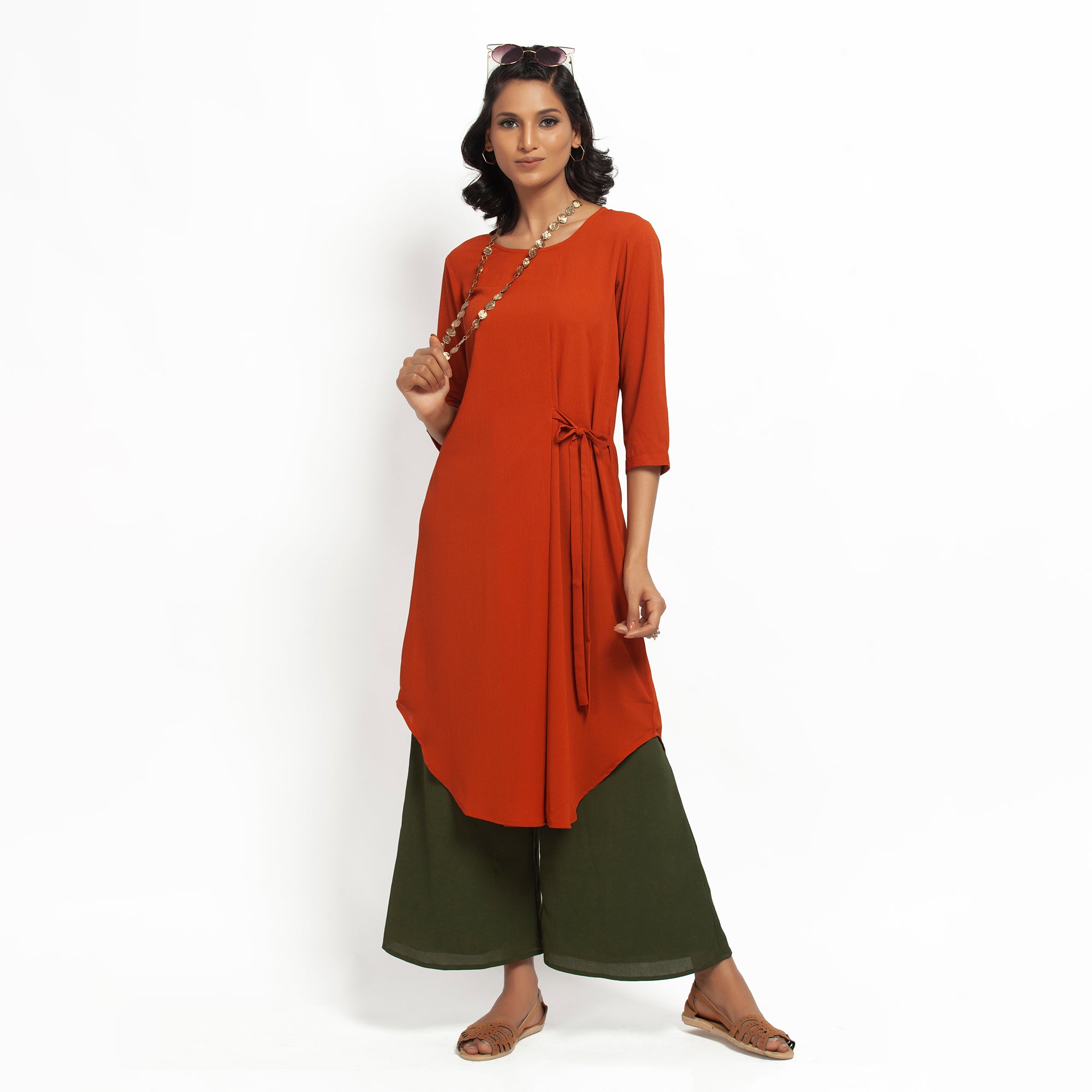 Orange Crepe Tunic for Women's Office Wear