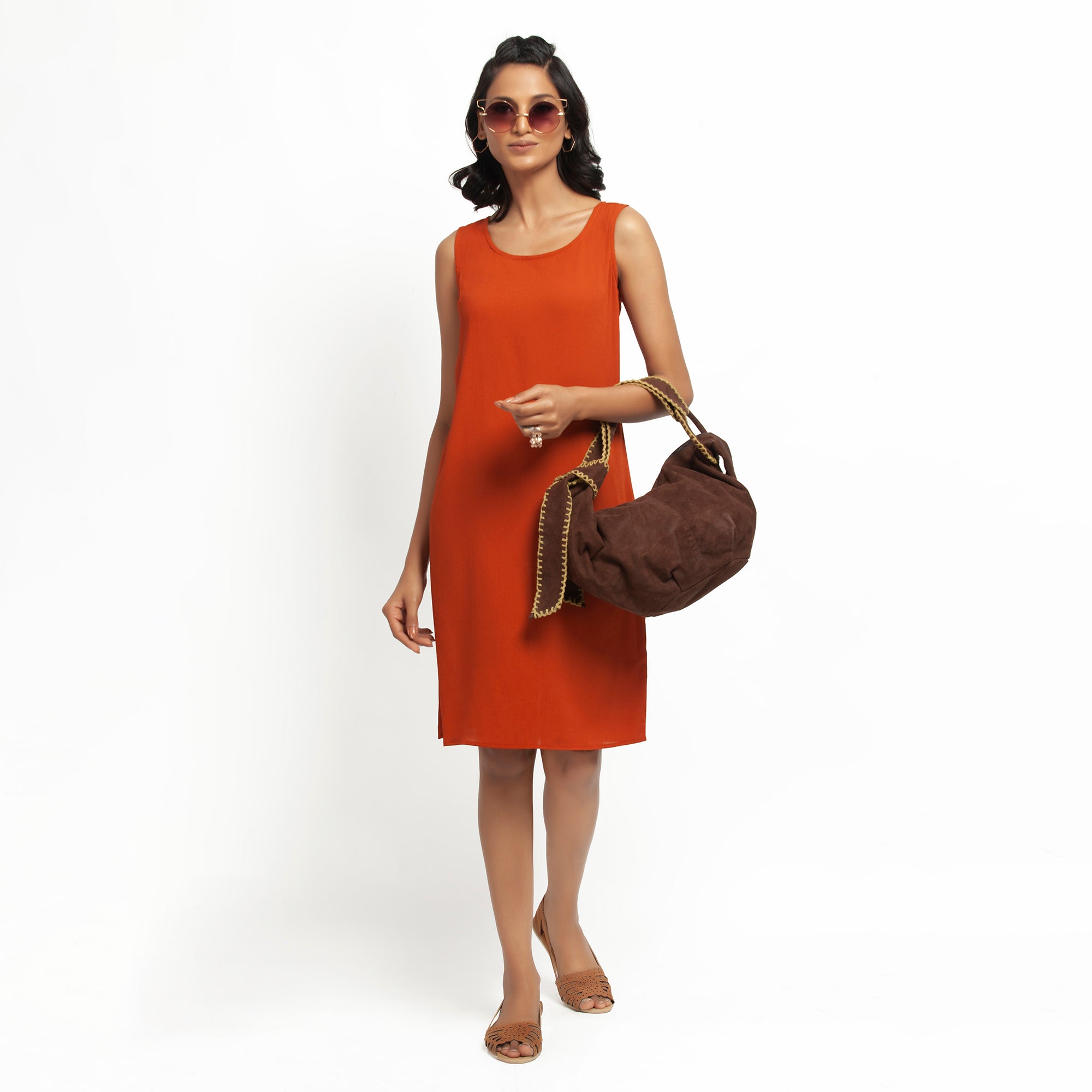 Buy Orange Crepe Women Dresses-4