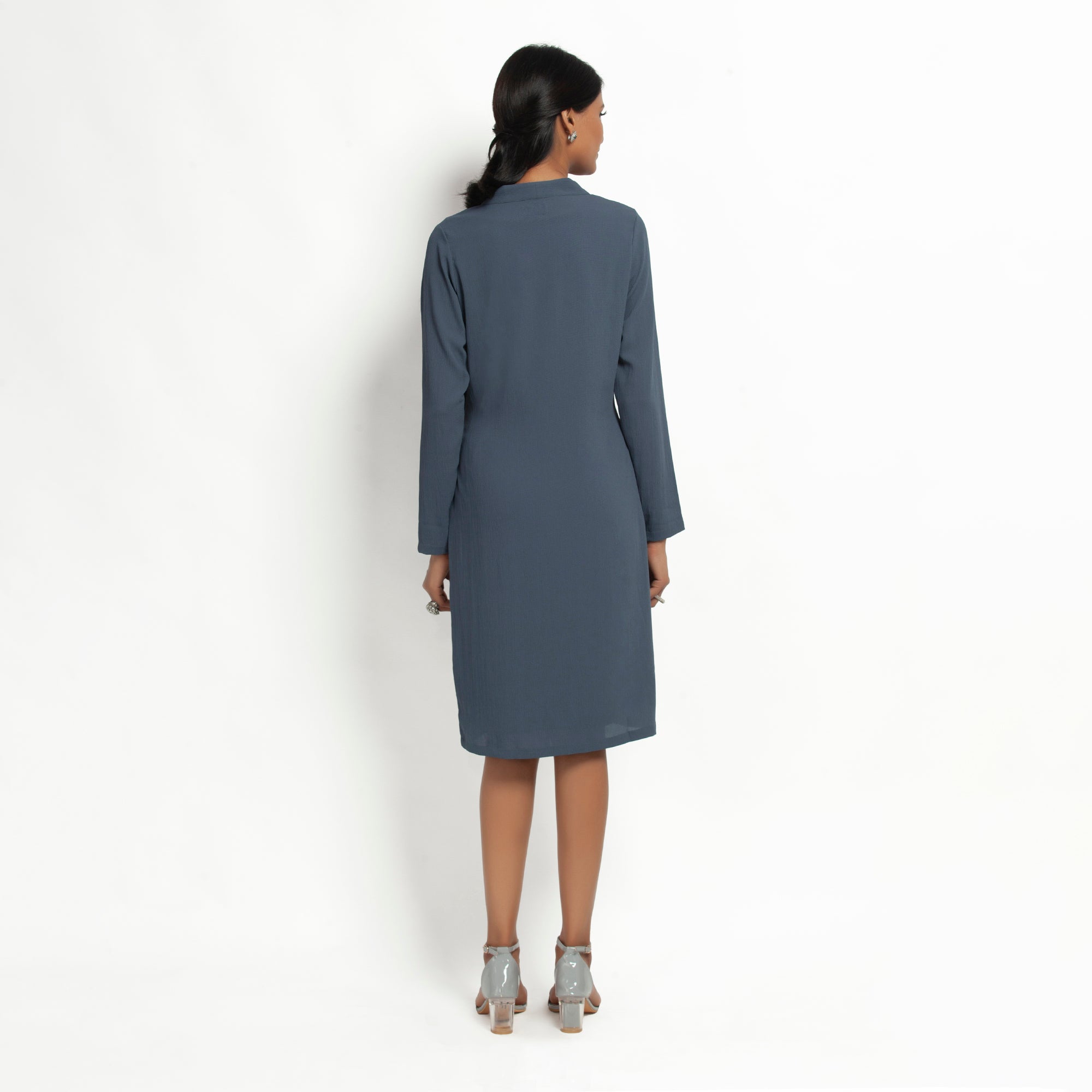 Stone Blue Crepe Jacket with Tie Knot for Women-3