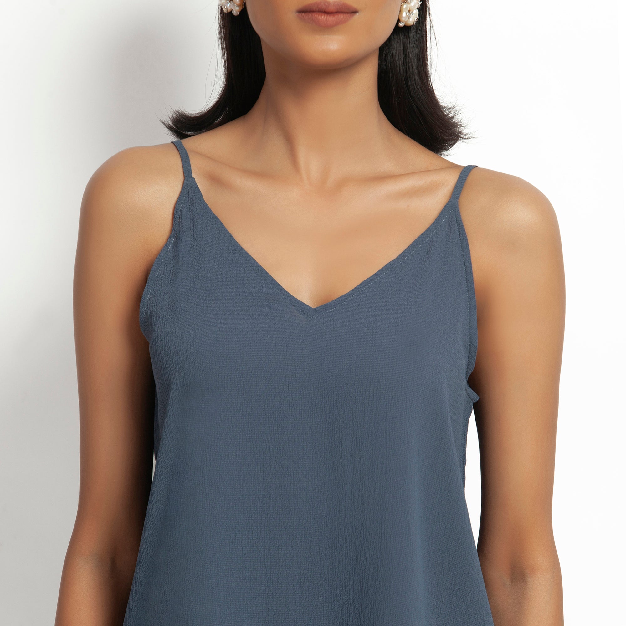 Buy Stone Blue Crepe Spaghetti Top for Women-4