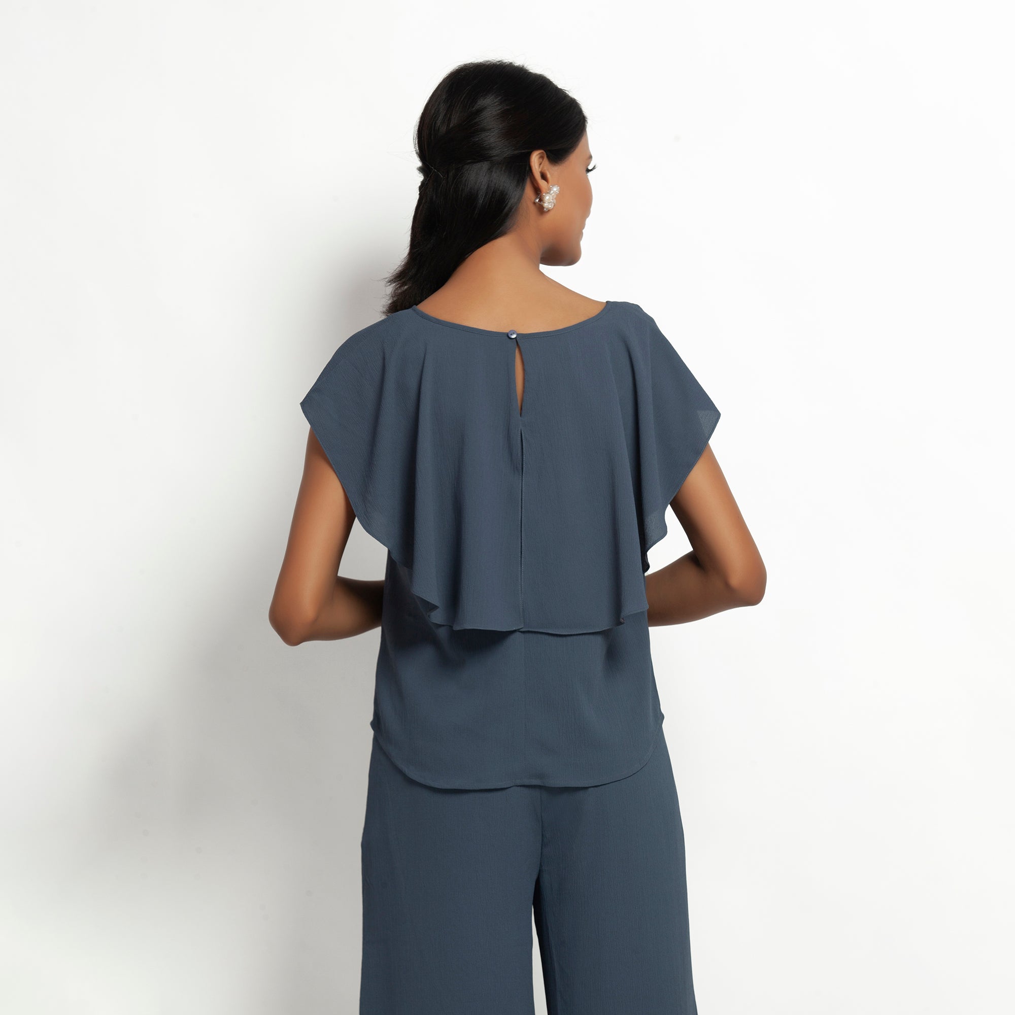 Buy Stone Blue Crepe Tops for Office Wear-5