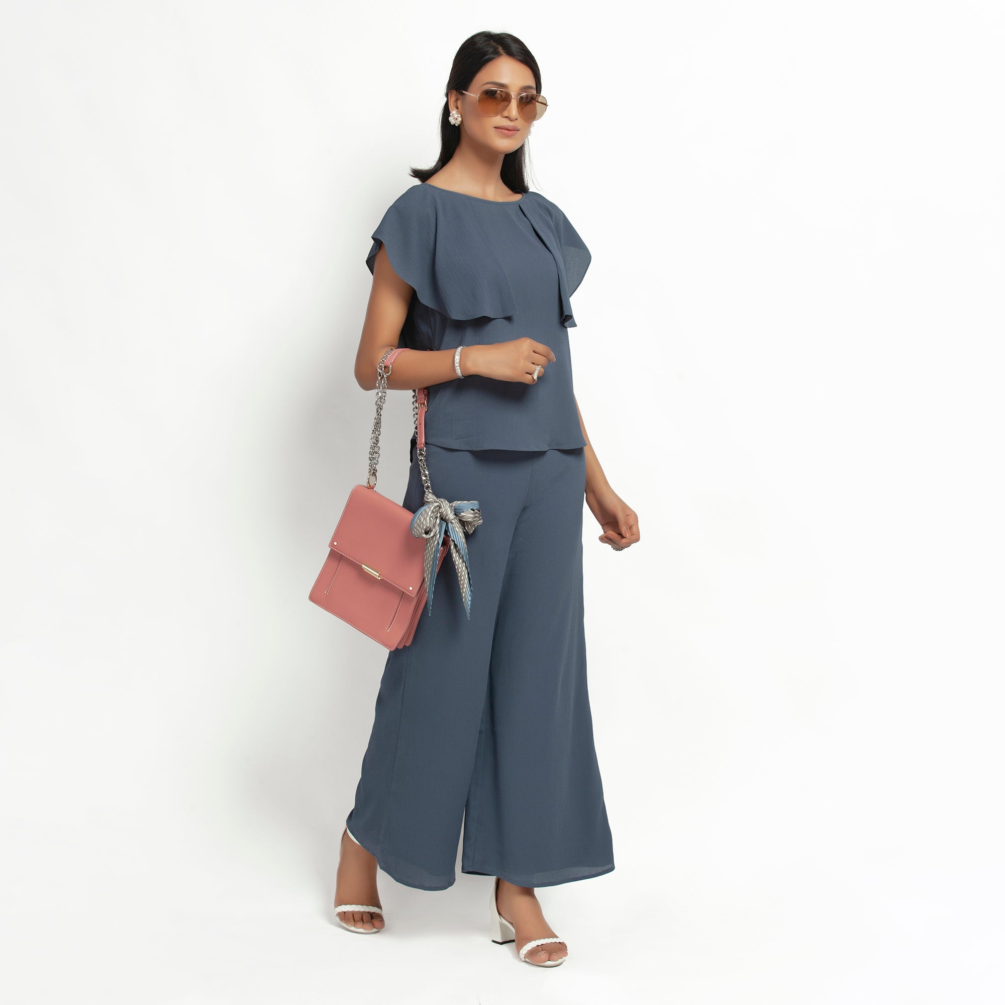 Buy Stone Blue Crepe Tops for Office Wear-2