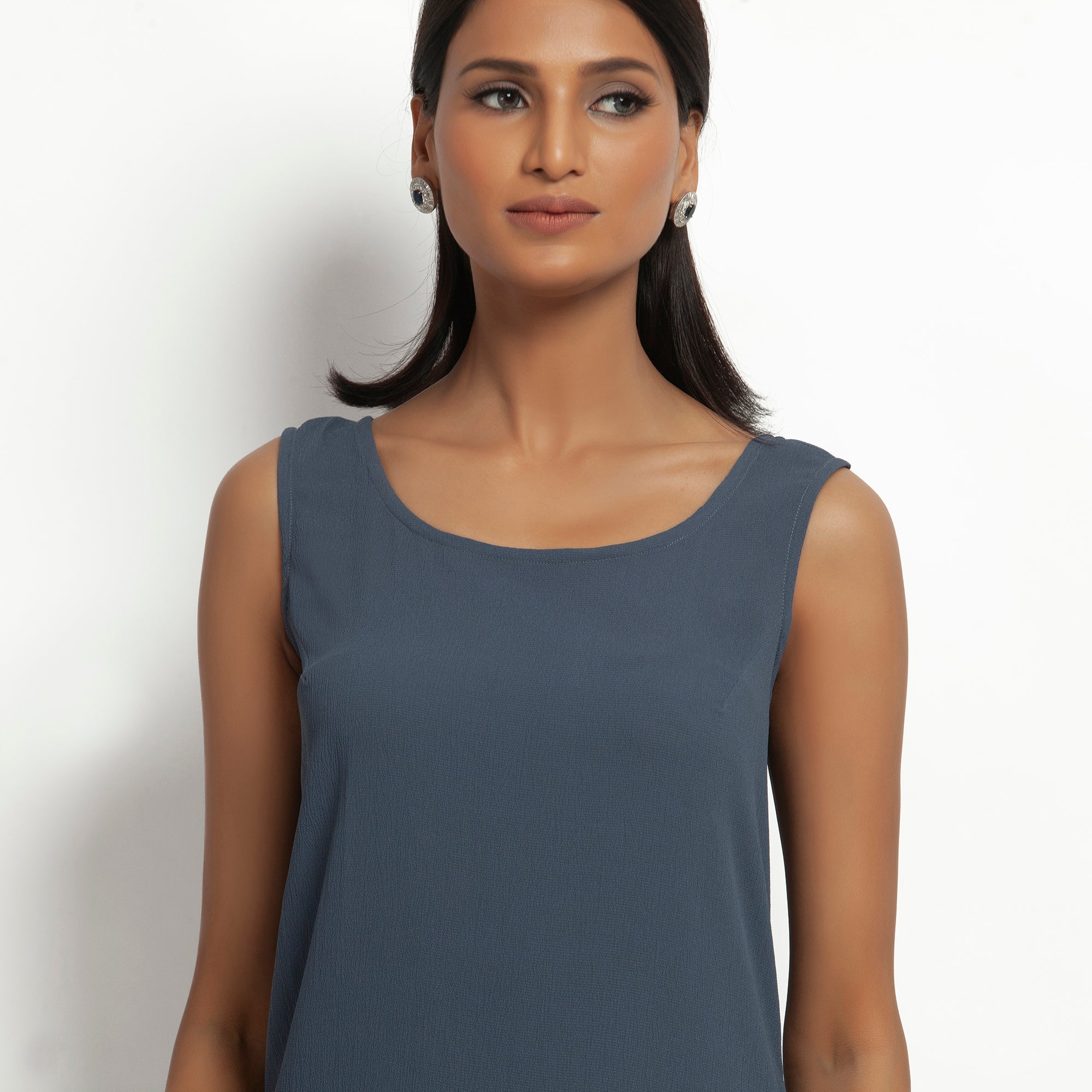 Buy Stone Blue Crepe Dresses for Women-2
