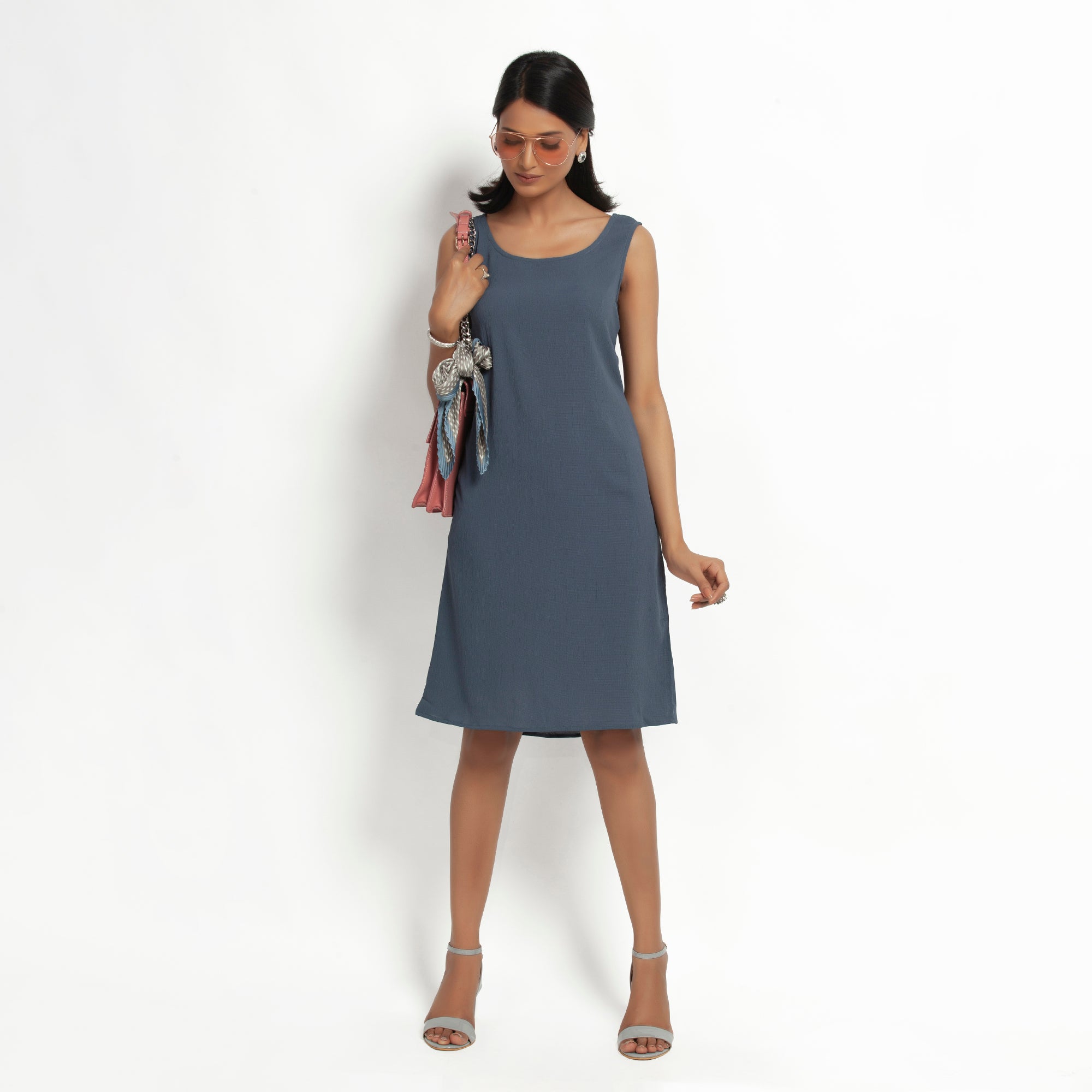Buy Stone Blue Crepe Dresses for Women-4