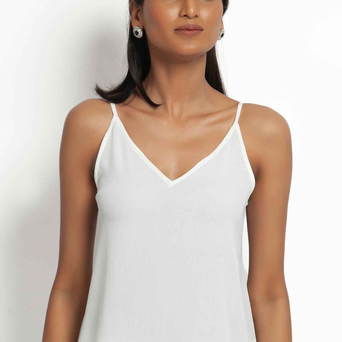 Buy White Crepe Spaghetti Top for Women-3
