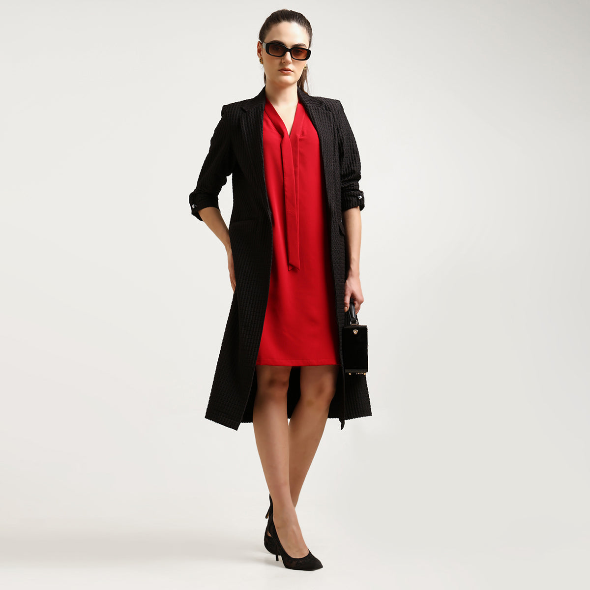 Red Crepe Dress With Tie Up