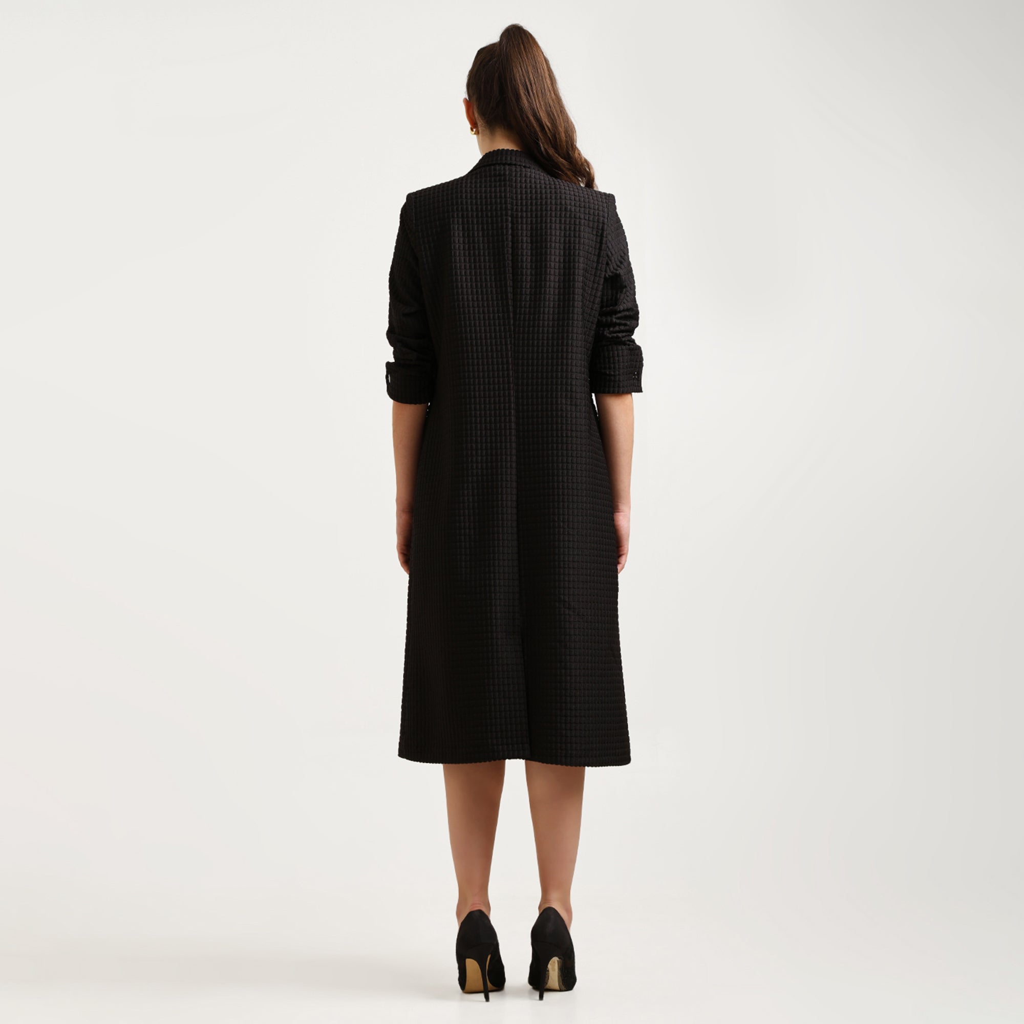 Black Textured Over Coat With Cufflinks