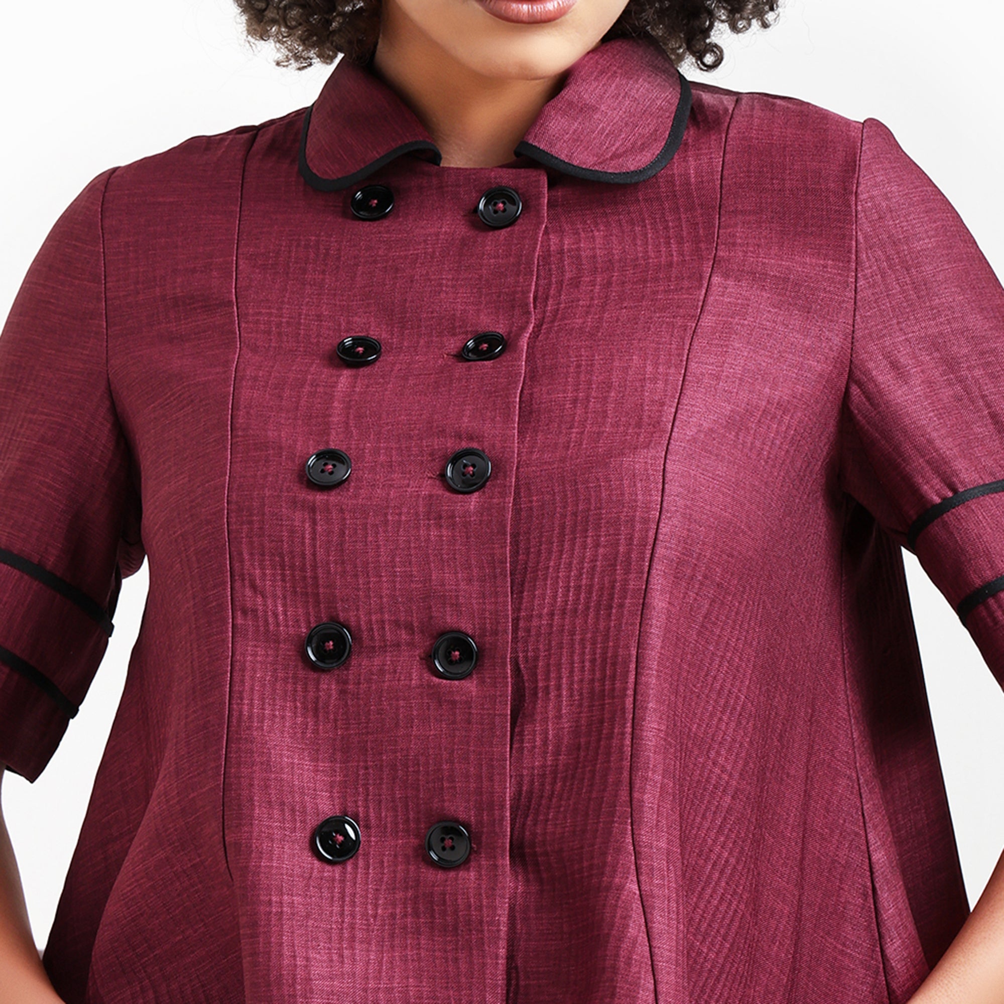 Wine Textured Top With Black Piping