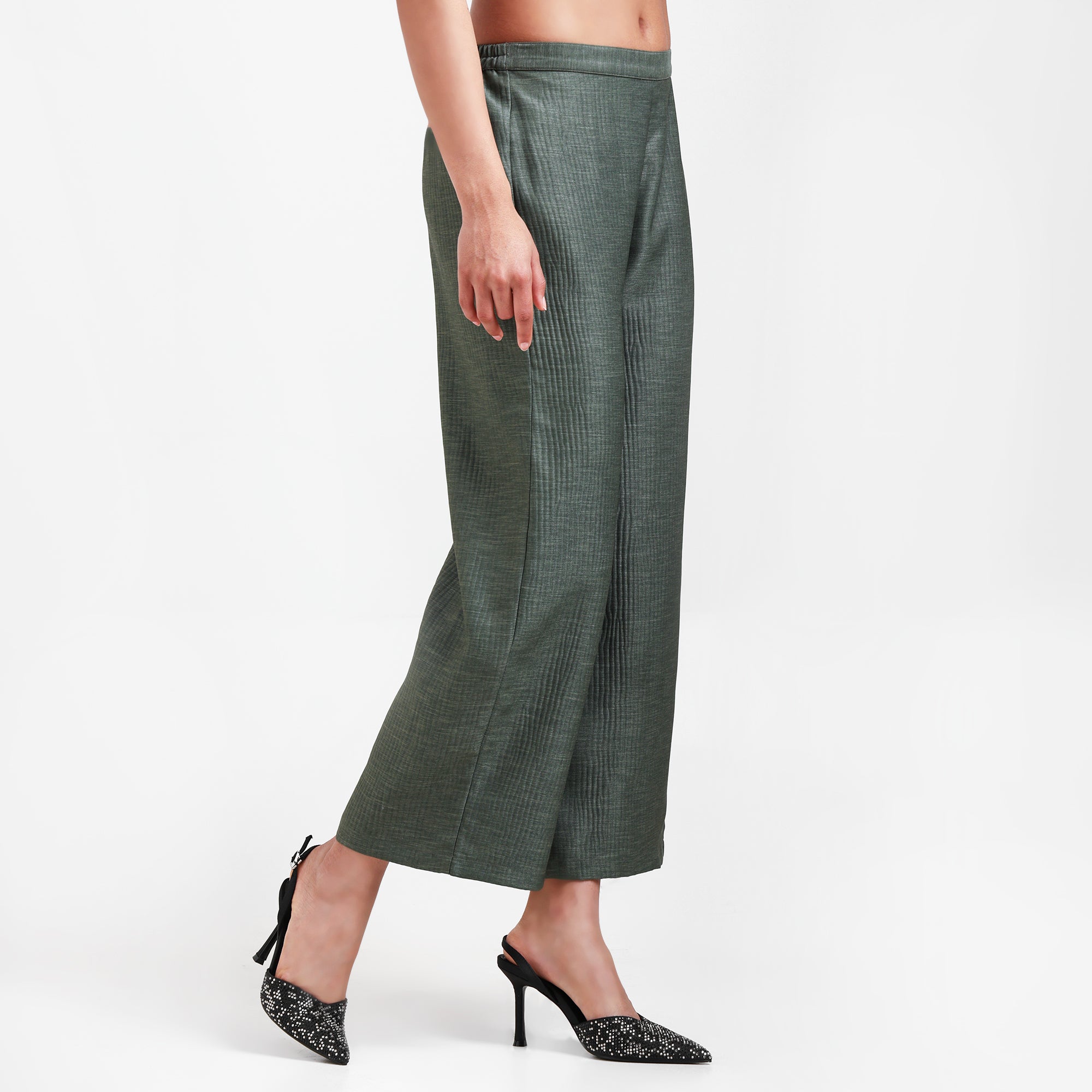 Olive Green Textured Plazzo