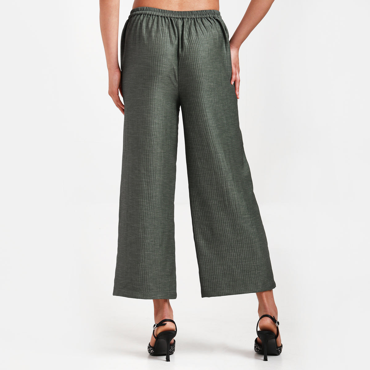 Olive Green Textured Plazzo