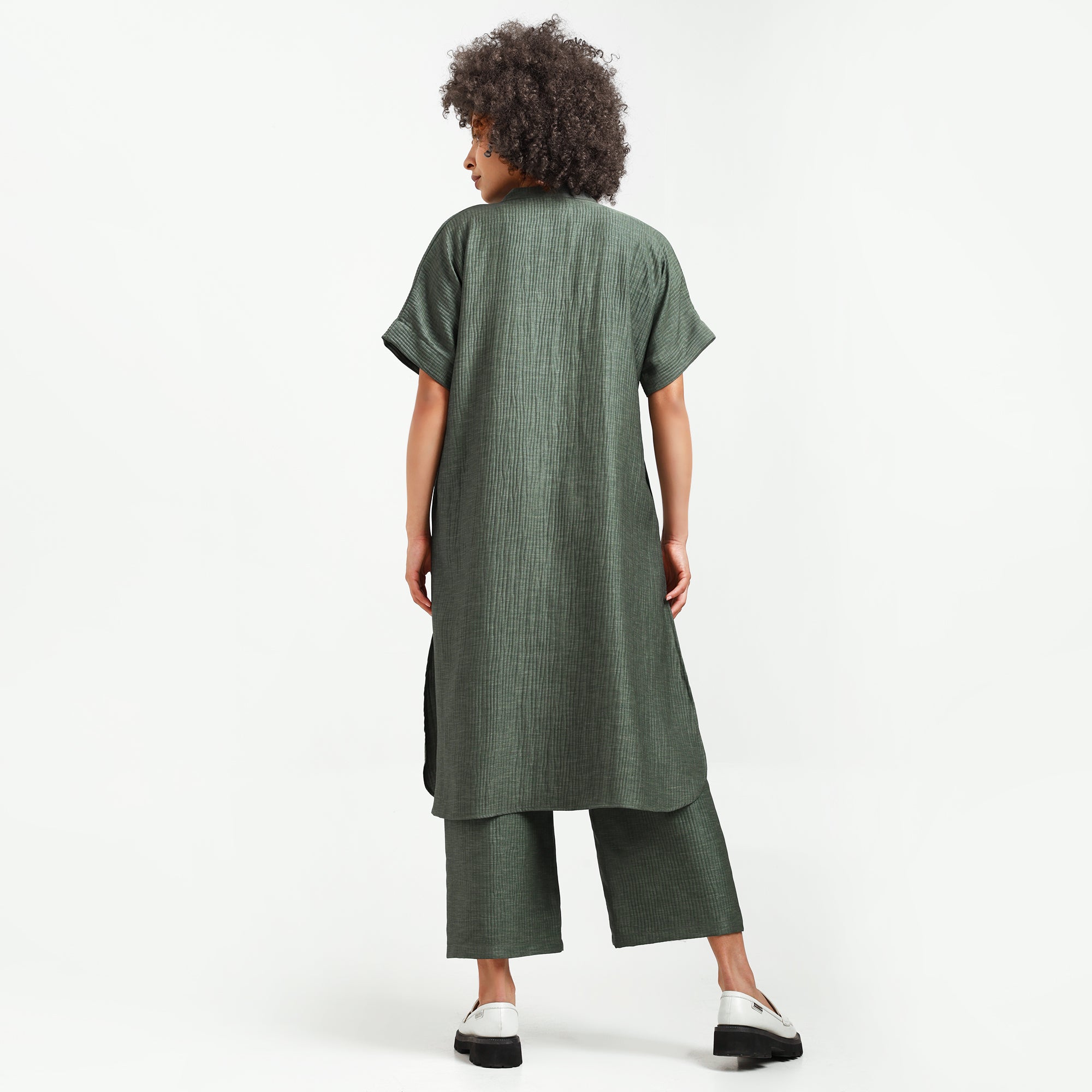 Olive Green Textured Line Kurta With Pocket
