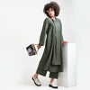 Olive Green Textured Overlap Kurta With Black Piping
