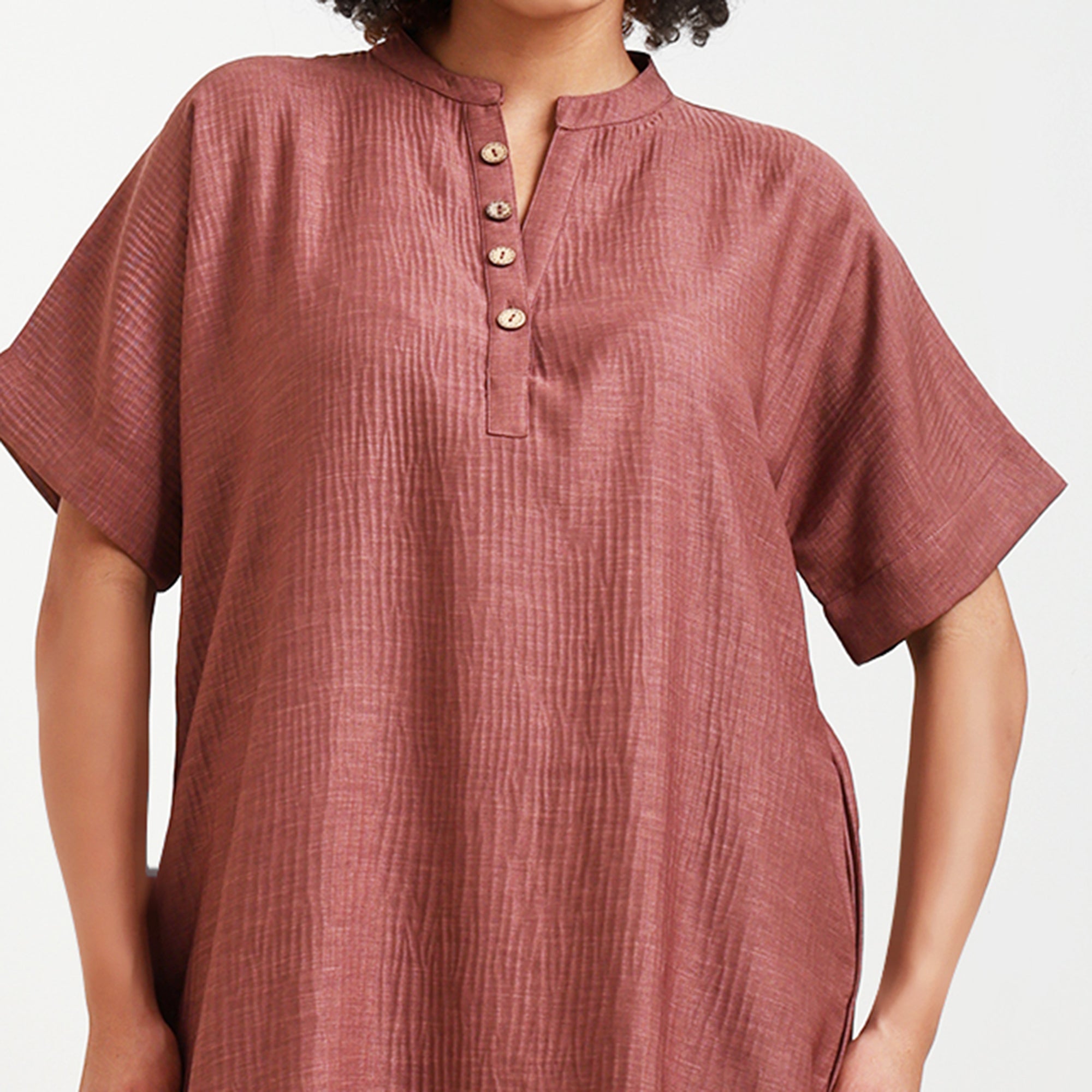 Peach Textured Line Kurta With Pocket