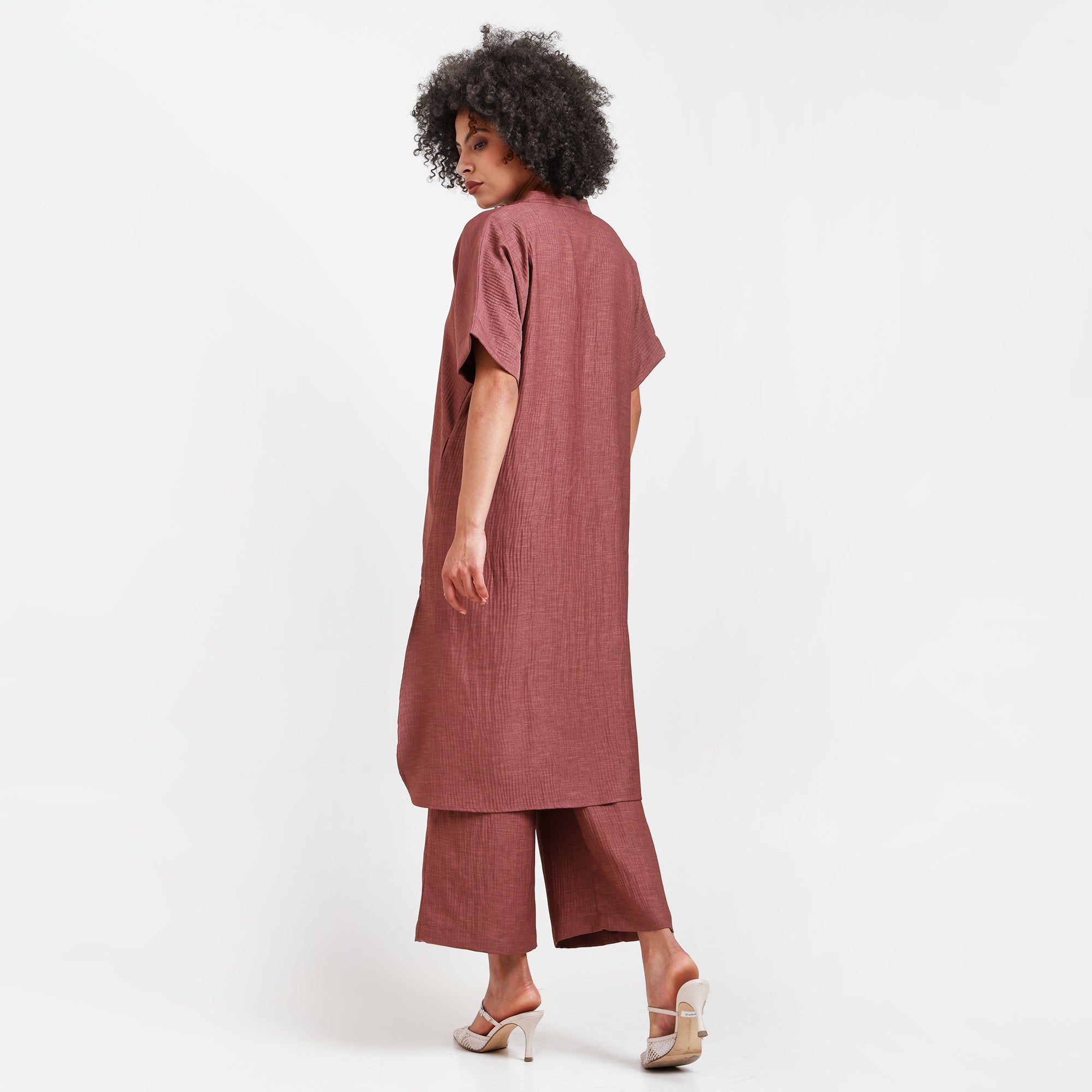 Peach Textured Line Kurta With Pocket