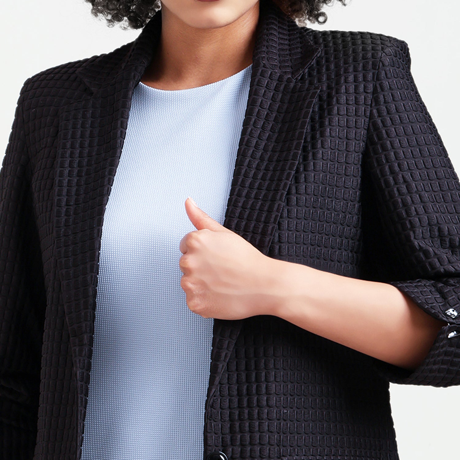 Black Square Textured Jacket With Cufflinks