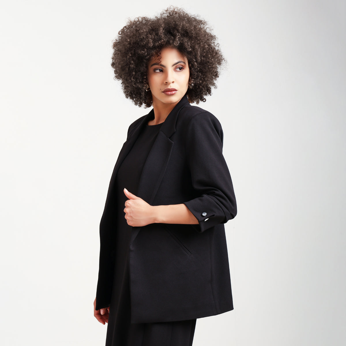 Black Textured Jacket With Cufflinks
