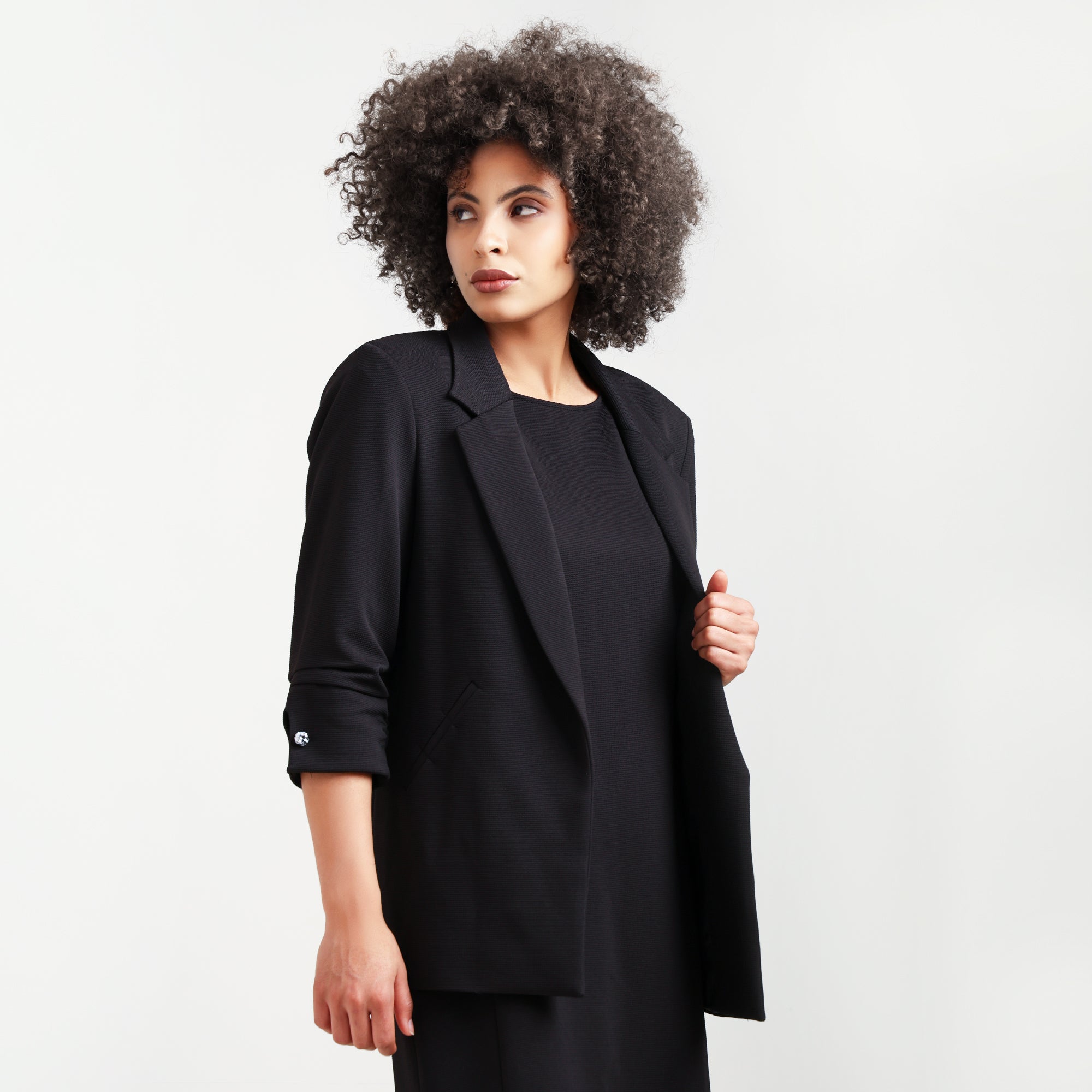 Black Textured Jacket With Cufflinks