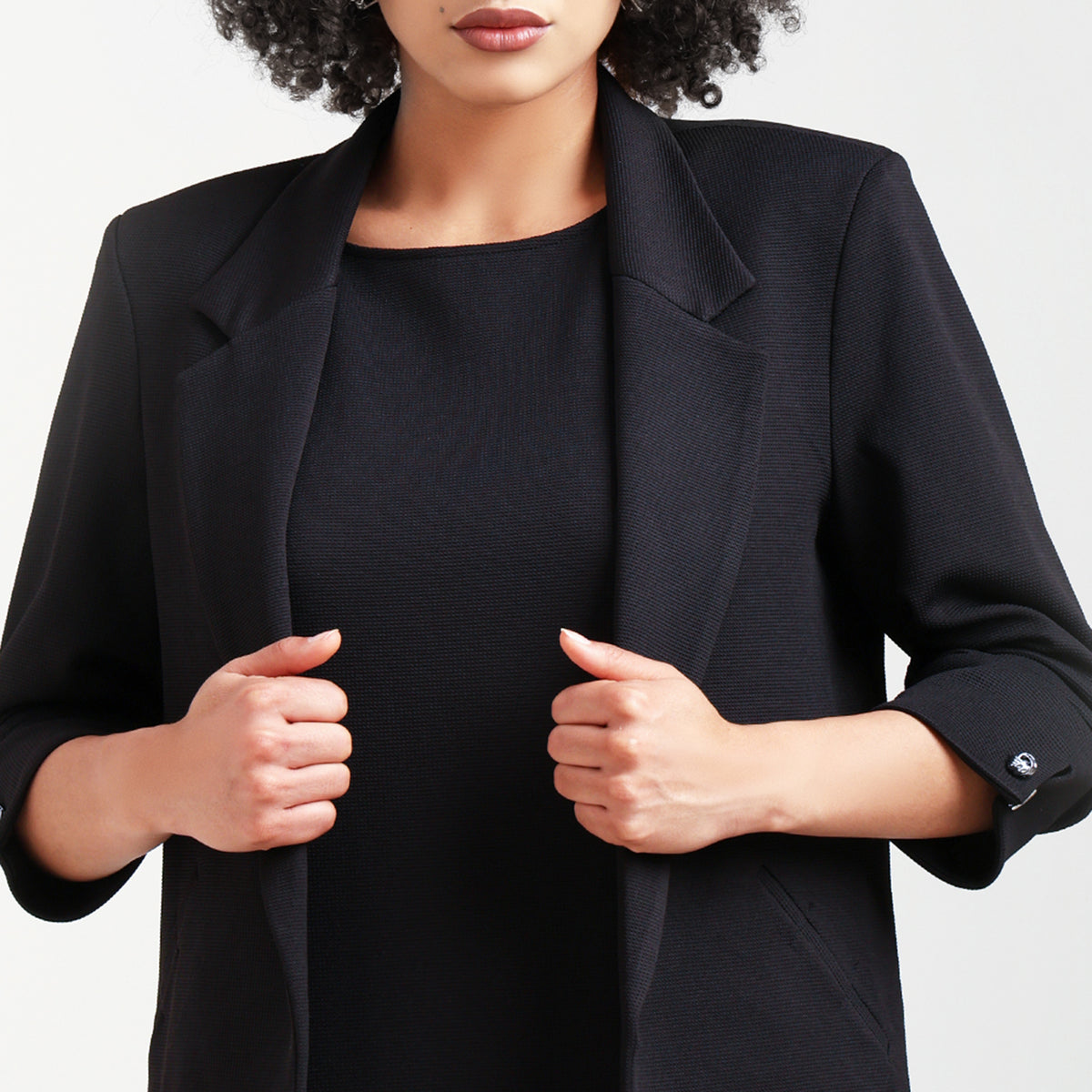 Black Textured Jacket With Cufflinks