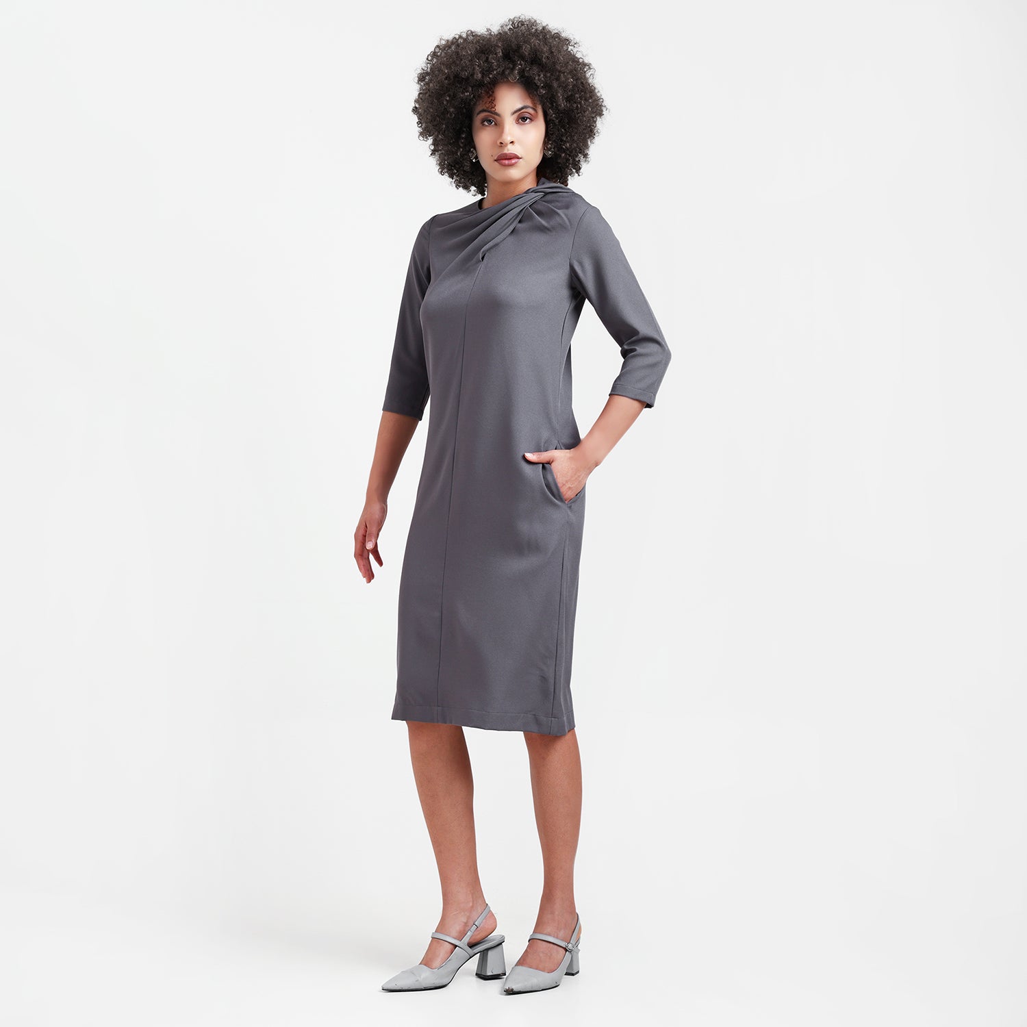 Grey Cowl Neck Drape Dress