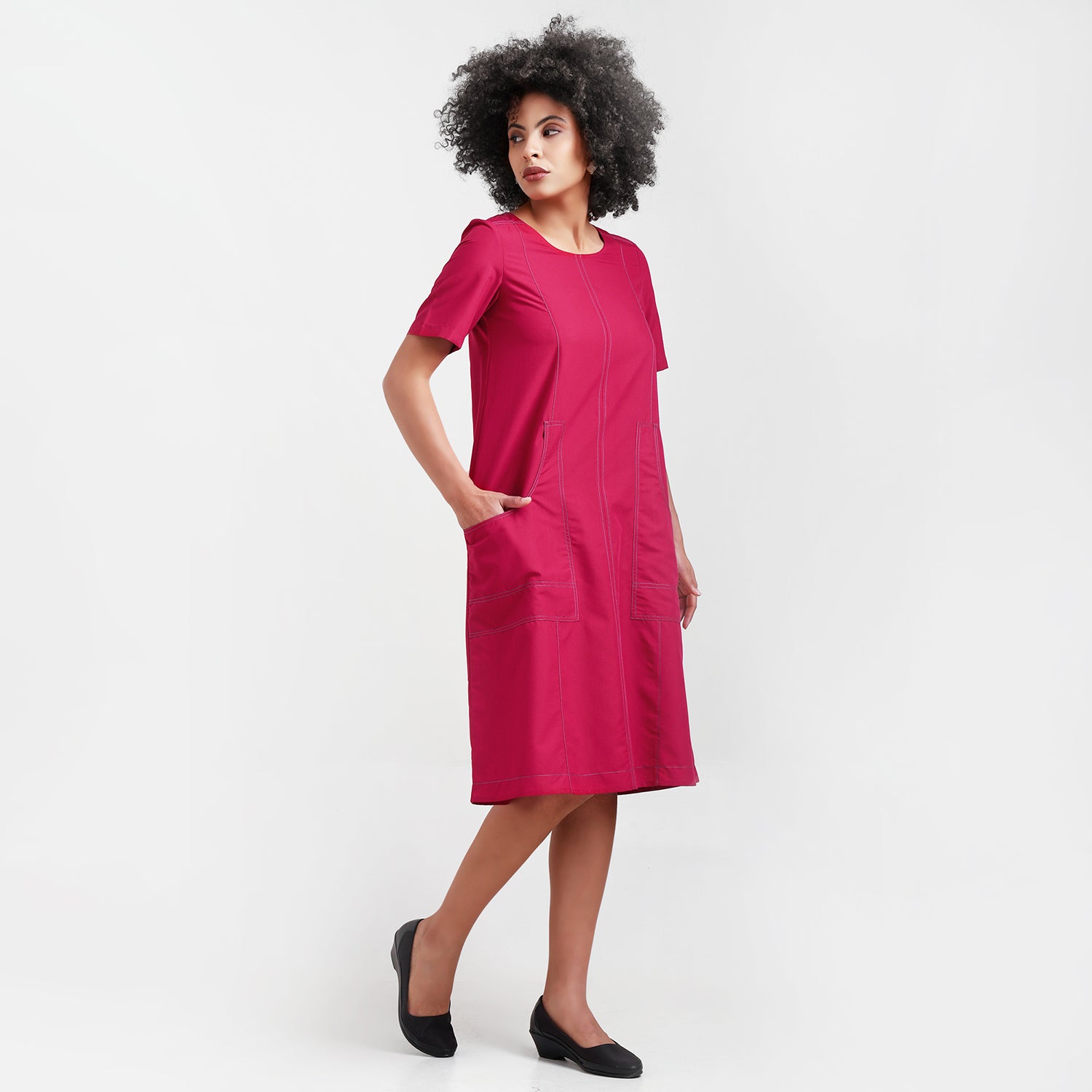 Red Dress With Blue Top Stitch