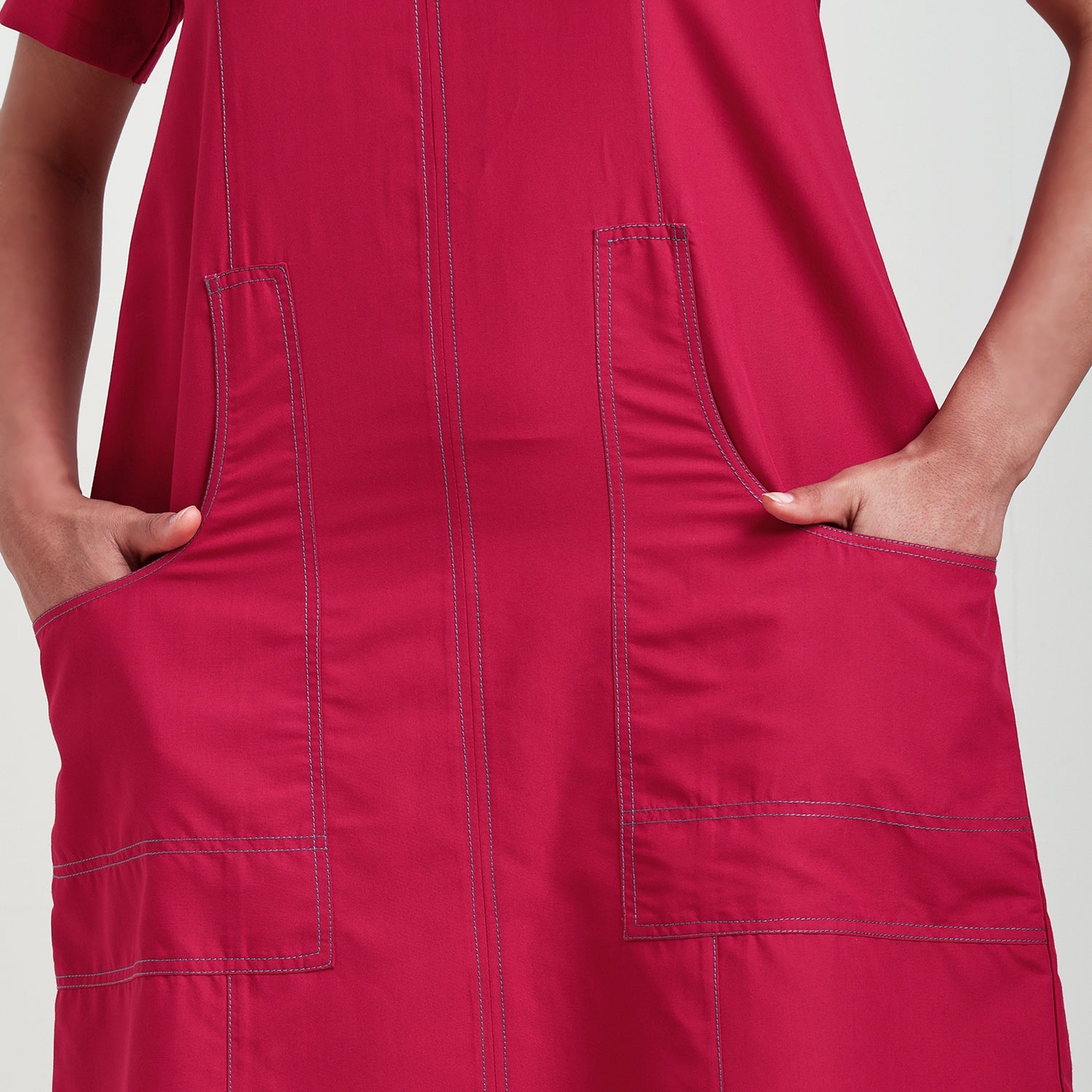 Red Dress With Blue Top Stitch