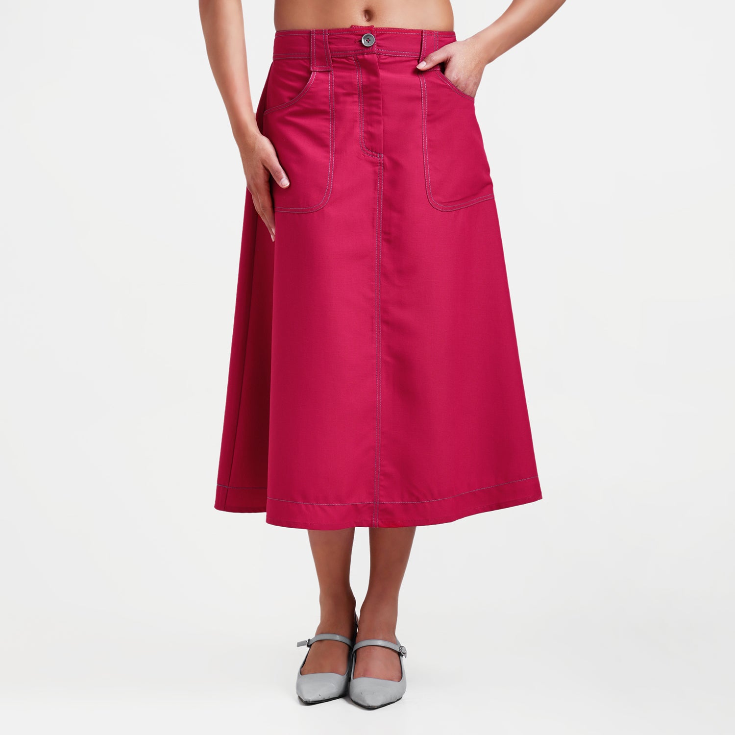 Red Skirt With Top Stitch