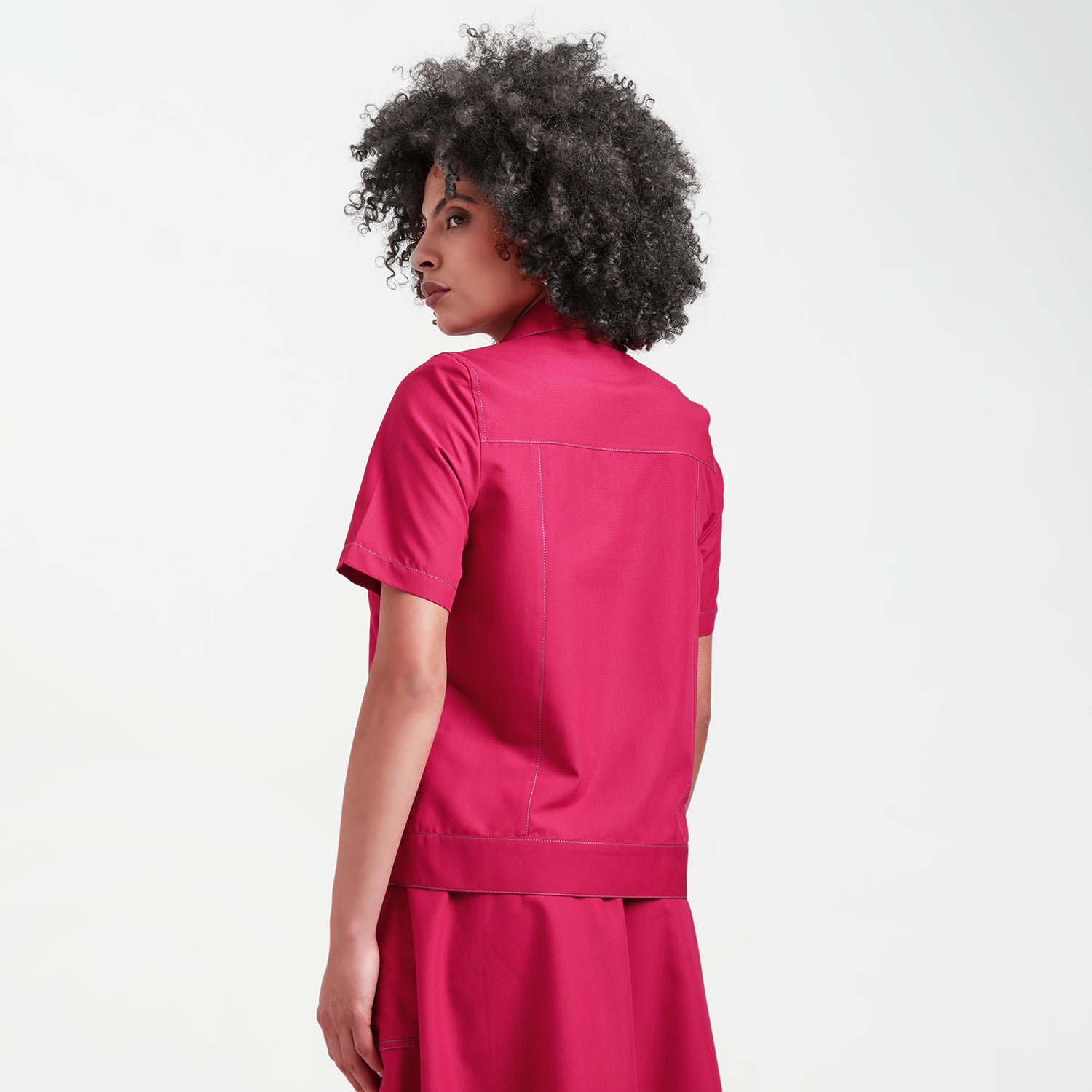 Red Short Jacket With Top Stitch