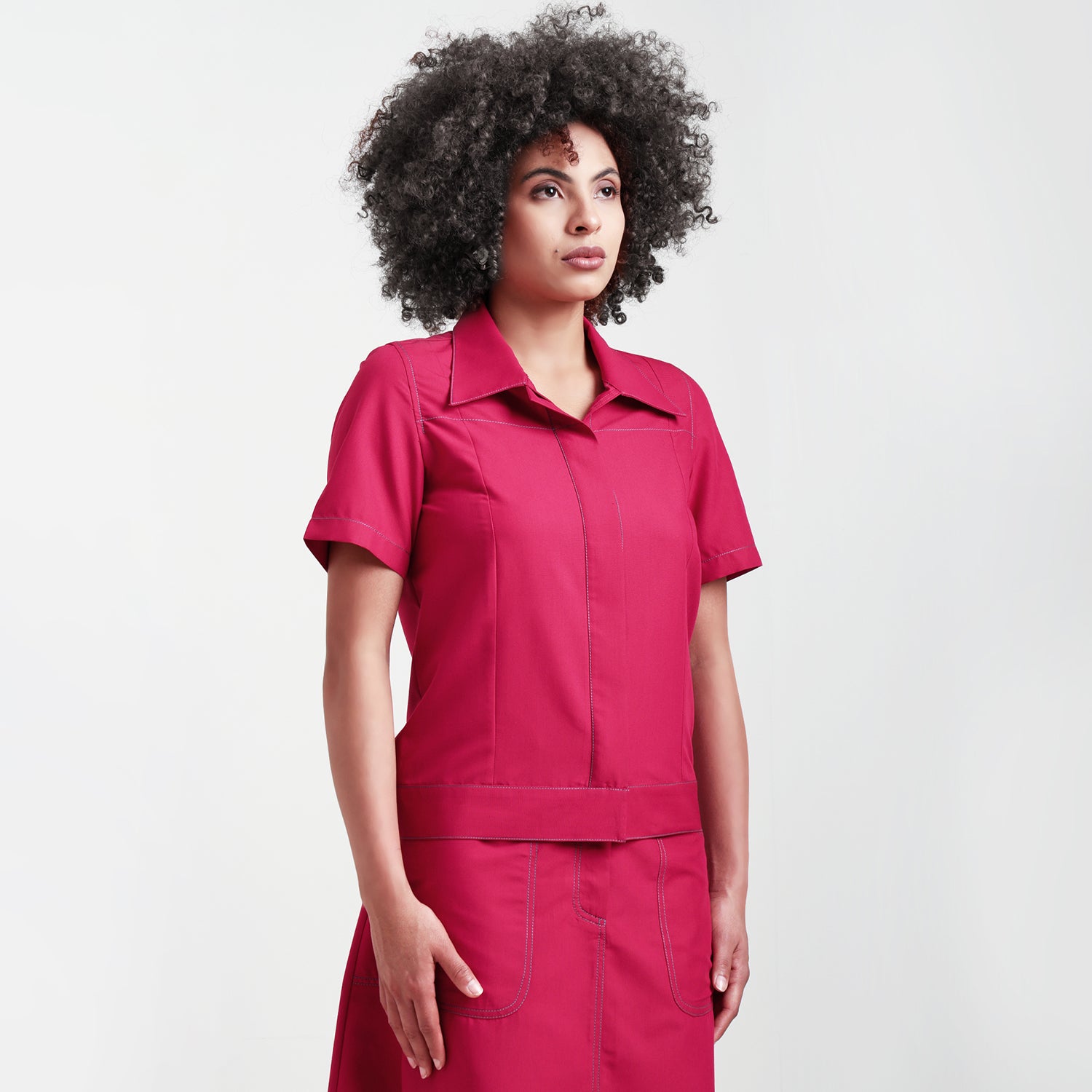 Red Short Jacket With Top Stitch