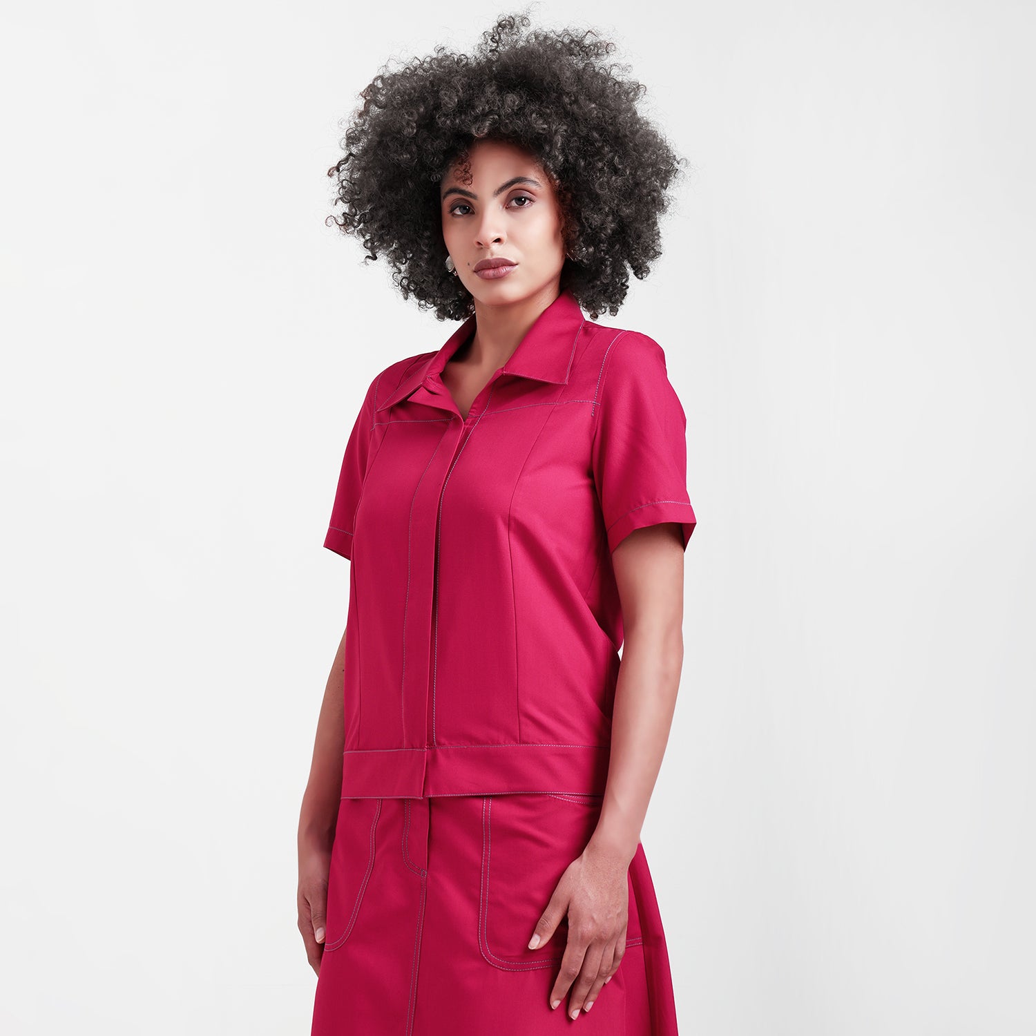 Red Short Jacket With Top Stitch